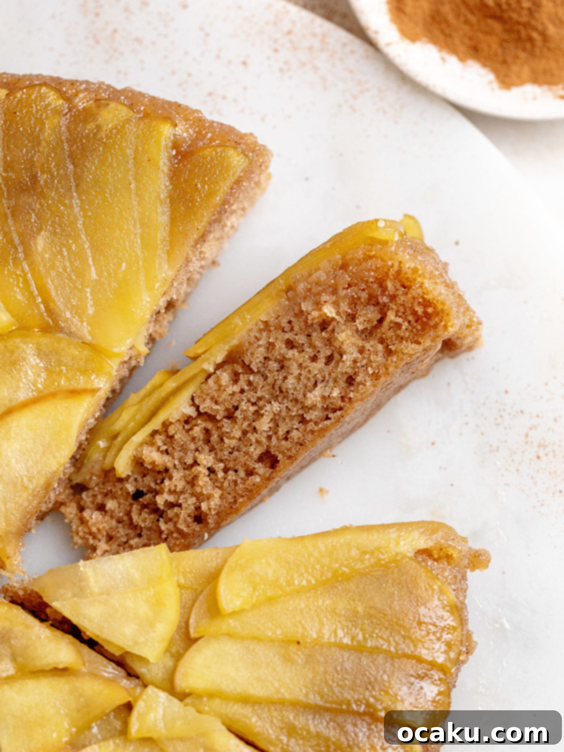 Close-up of baked Maple Apple Upside Down Cake