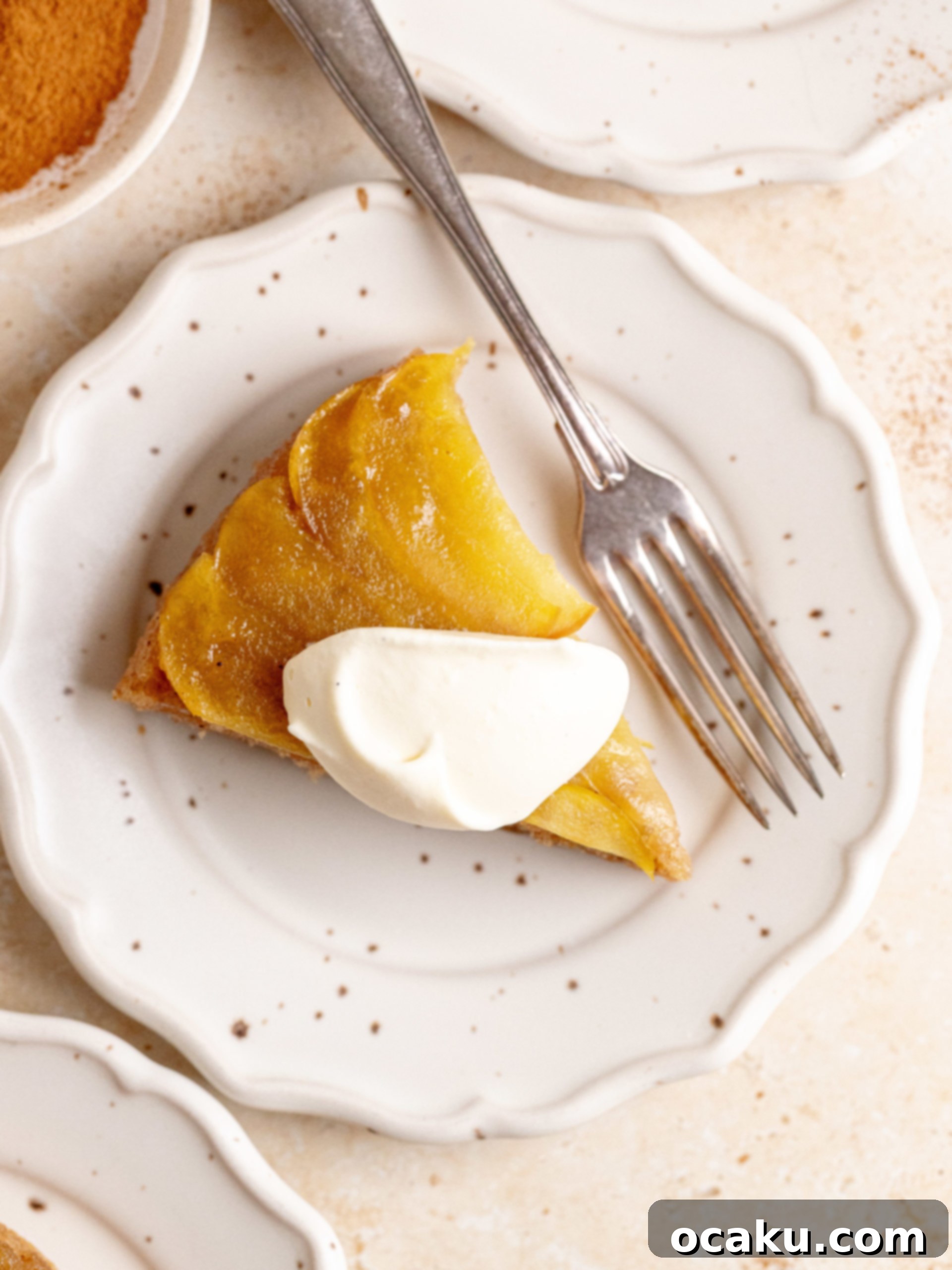 Close-up of a slice of Maple Apple Upside Down Cake