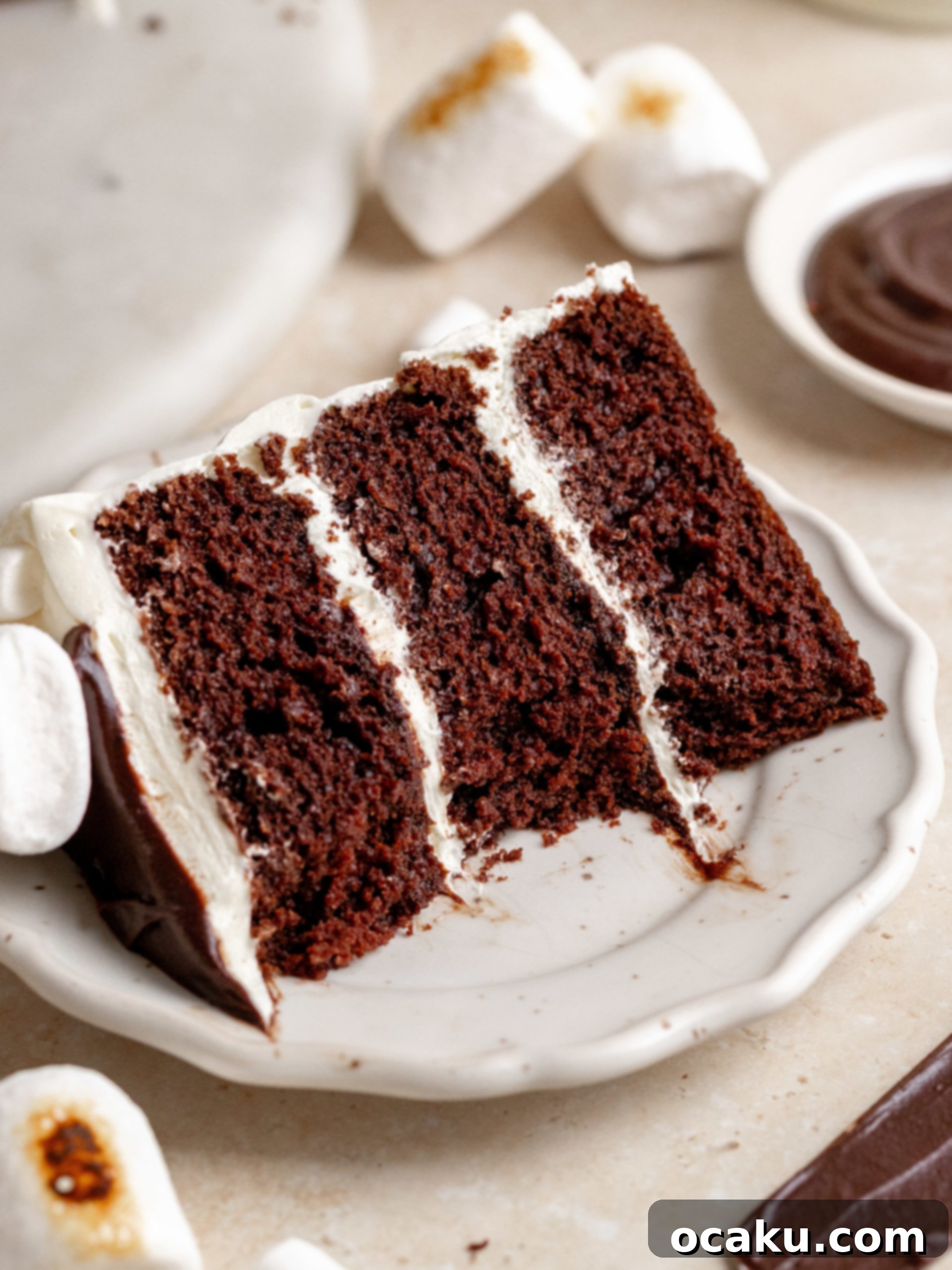 A stunning Hot Chocolate Layer Cake, beautifully decorated and ready to be served, capturing the essence of winter warmth.