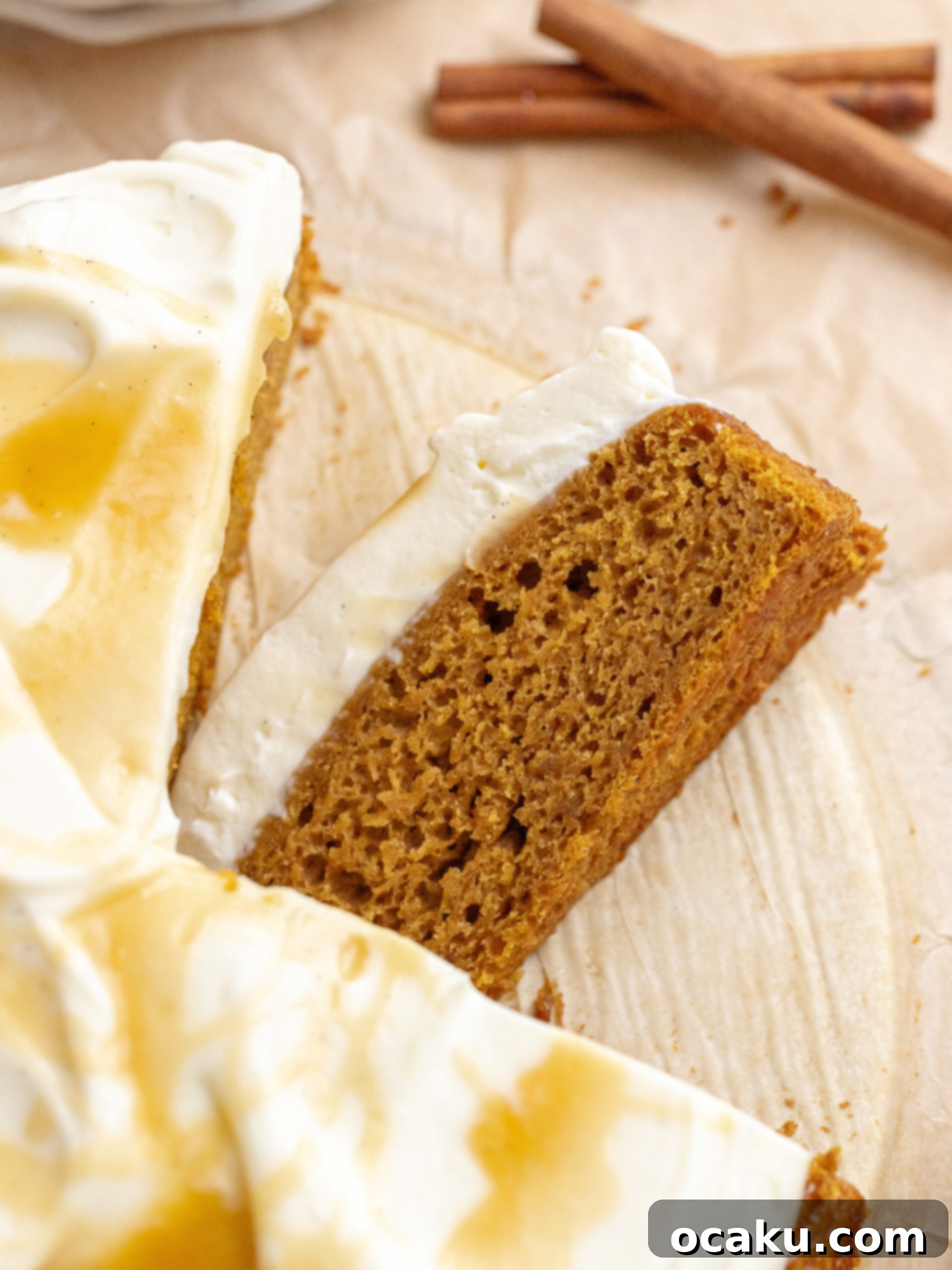 Maple Caramel Pumpkin Cake with Whipped Cream Cheese 8 A perfectly baked brown butter pumpkin cake cooling on a wire rack after being removed from the springform pan.