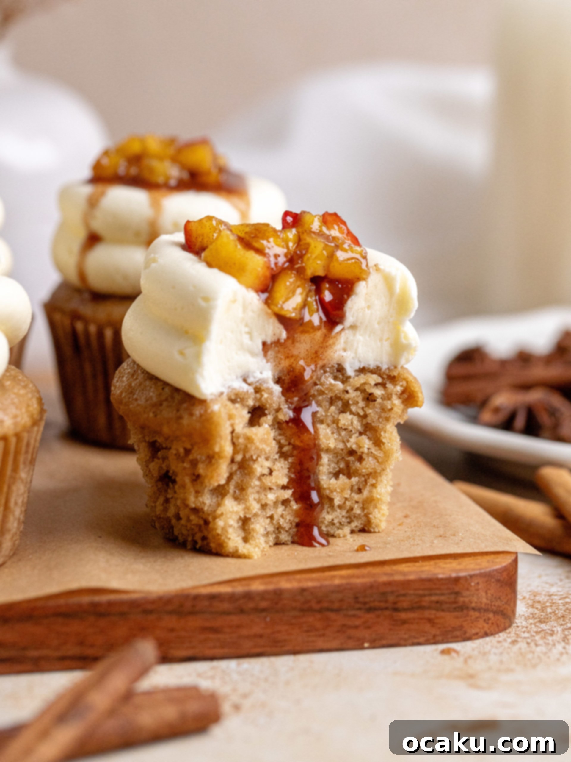 A final shot of Apple Pie Cupcakes arranged on a serving plate.