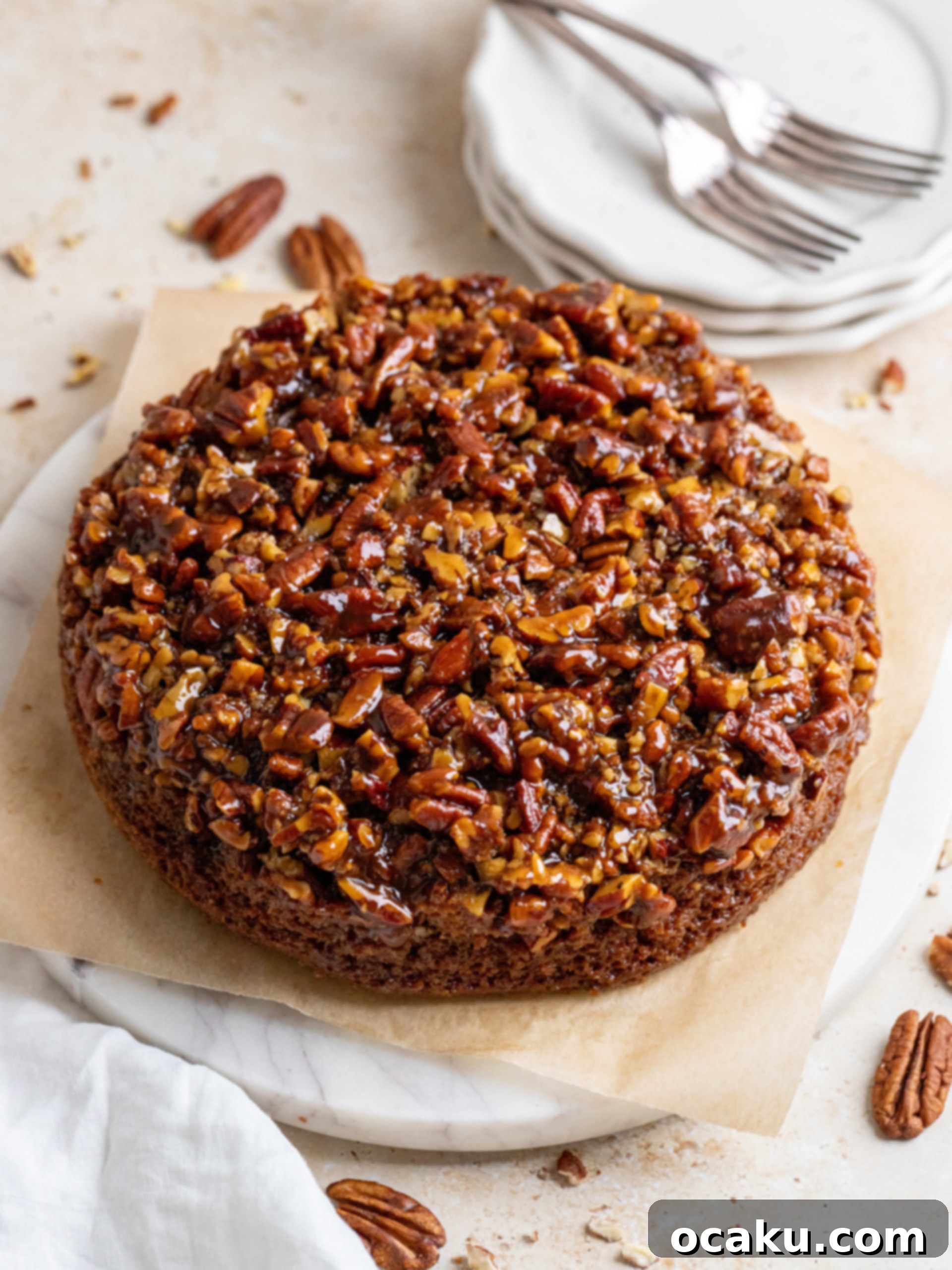 Slice of Pecan Pie Upside Down Cake