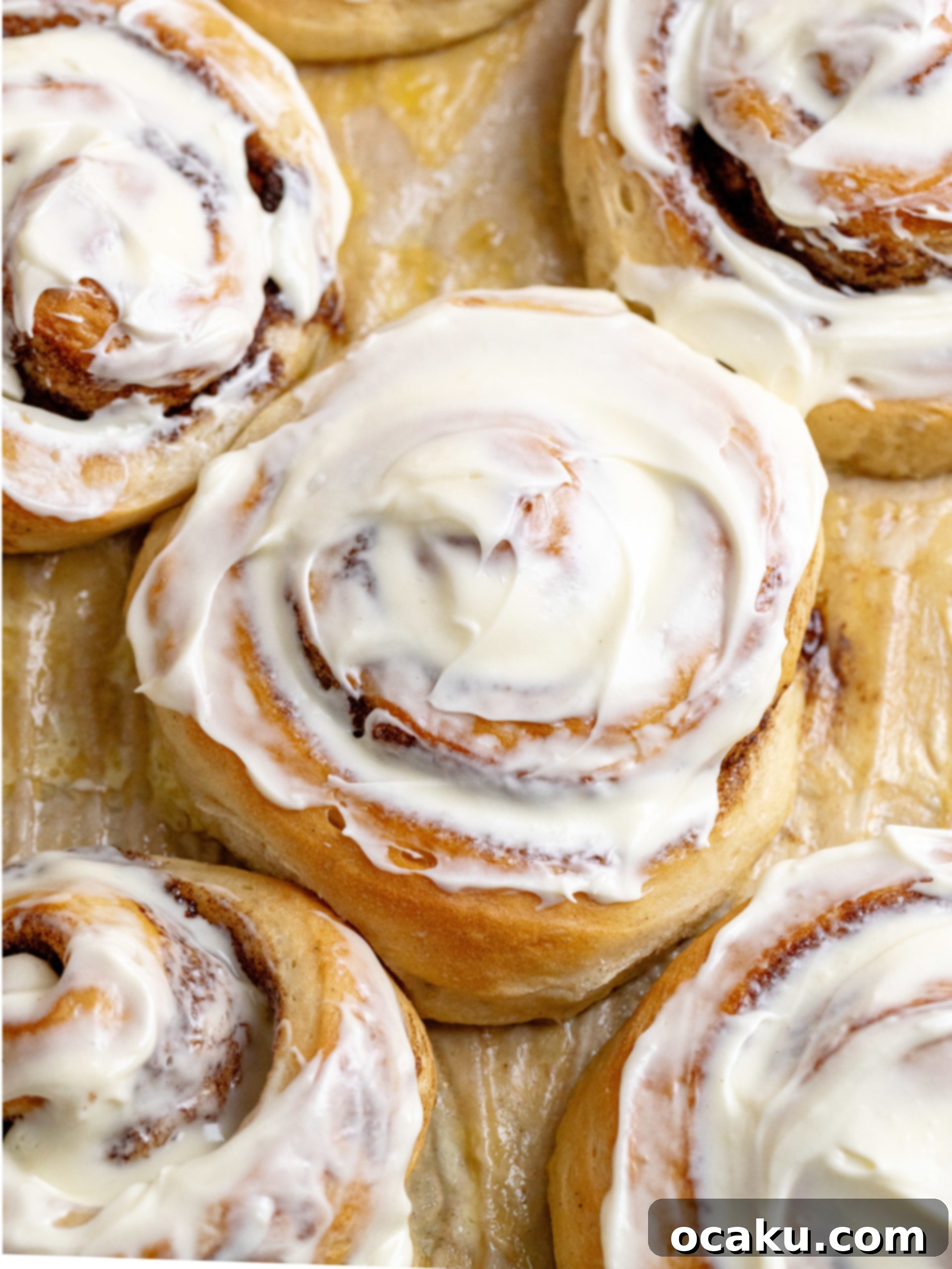 A freshly baked giant cinnamon roll, golden brown, before frosting.