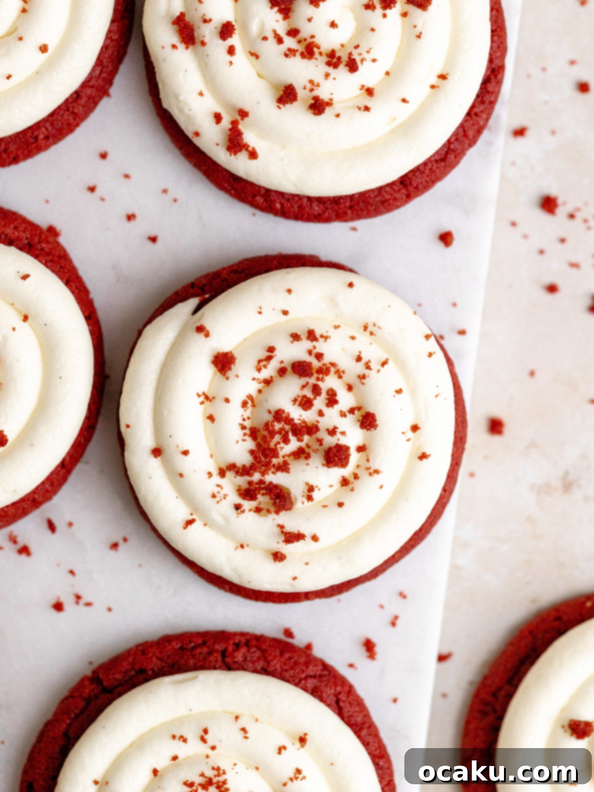 Close-up of Red Velvet Cookie dough balls chilling in the fridge