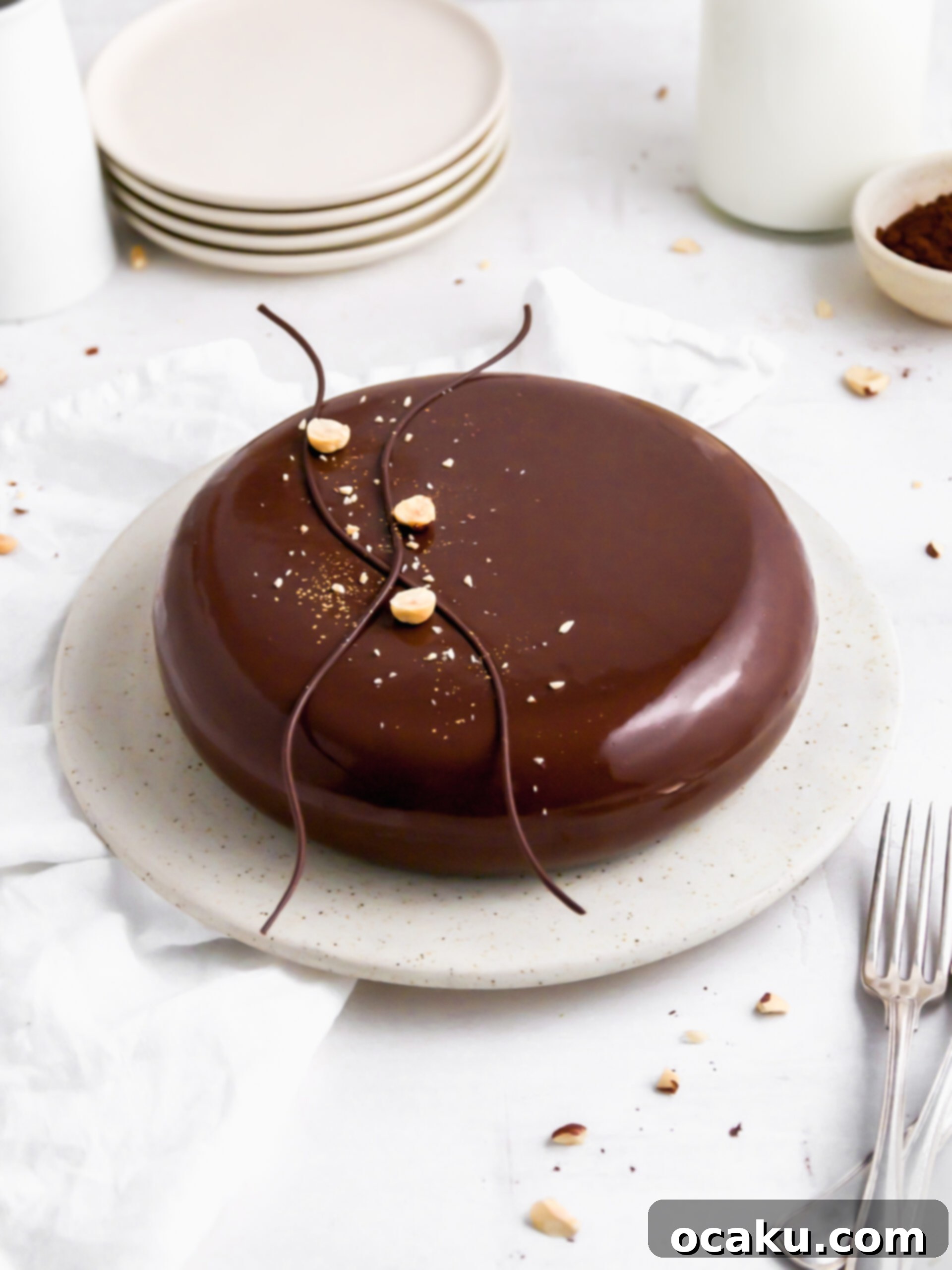 Decadent Nutella Brownie Mousse Cake 3 A top-down view of the brownie and hazelnut praline layer set in a silicone mold, ready for the Nutella mousse.