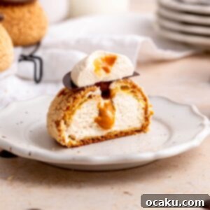 Choux au Craquelin with Coffee and Salted Dulce de Leche on a plate
