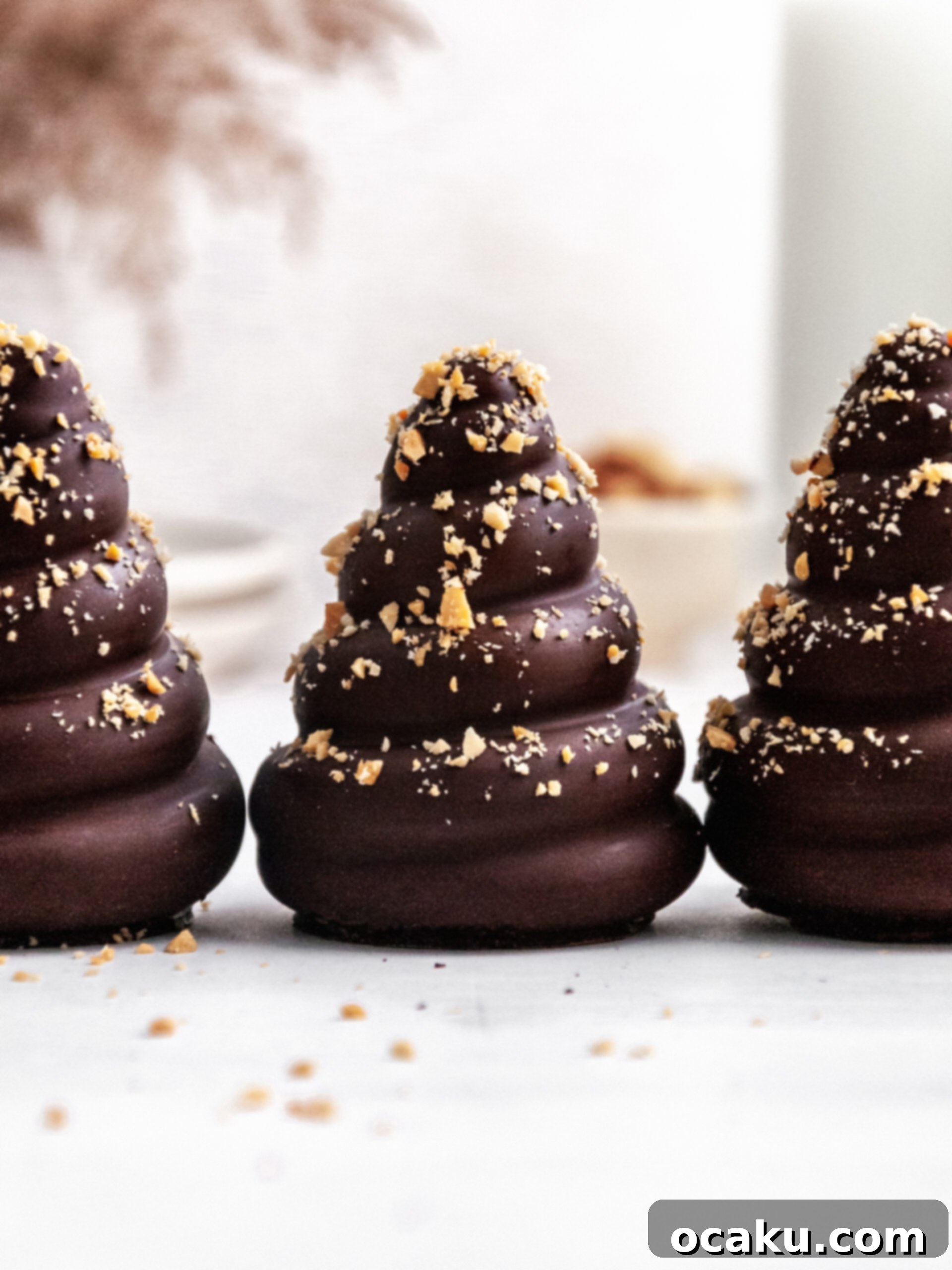 Reeses peanut butter cream puffs showcasing the dark chocolate shell and peanut topping