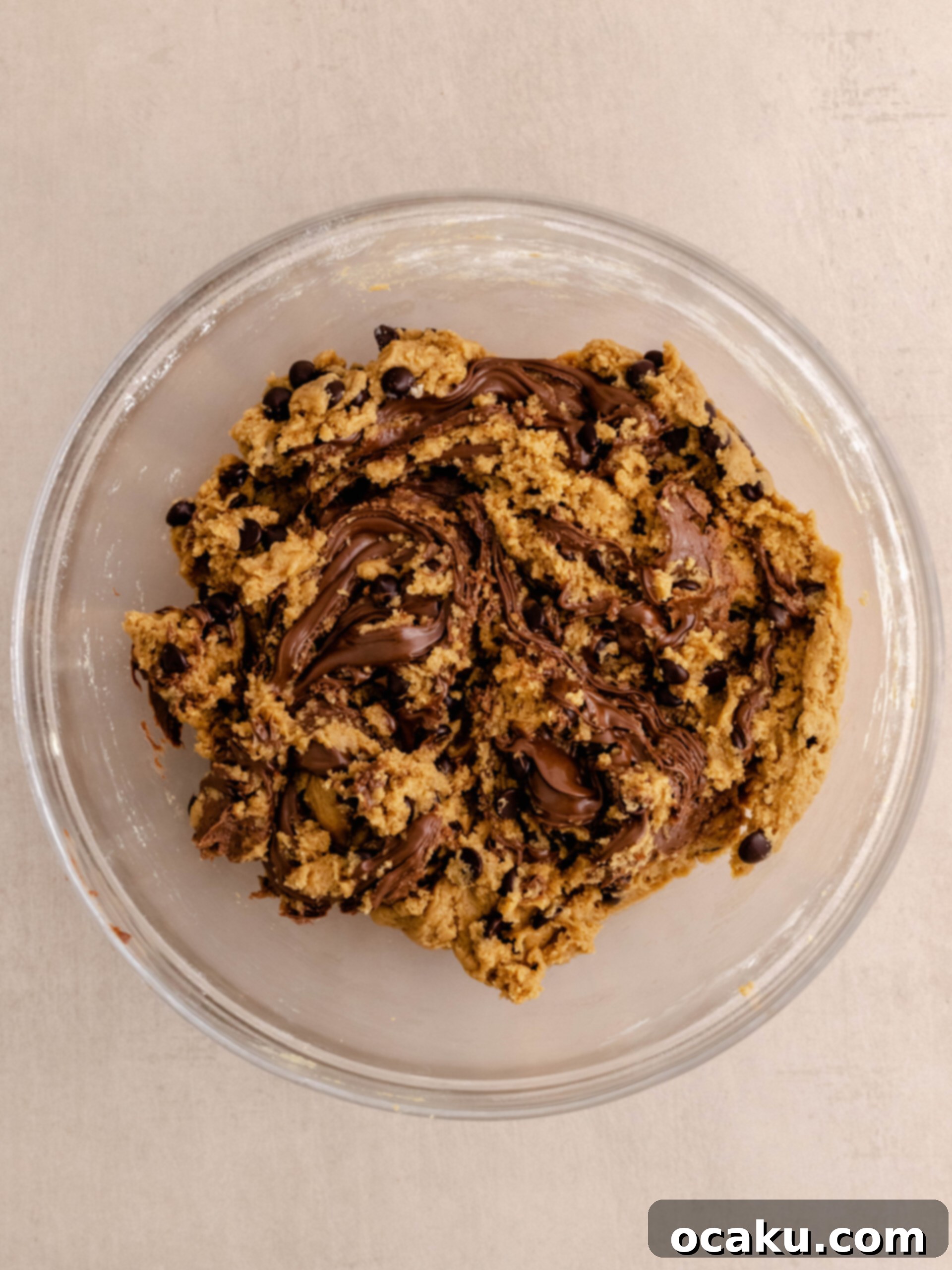 Nutella Peanut Butter Swirl Cookies 9 Nutella expertly swirled into the cookie dough with a butter knife, creating a beautiful marbled effect.