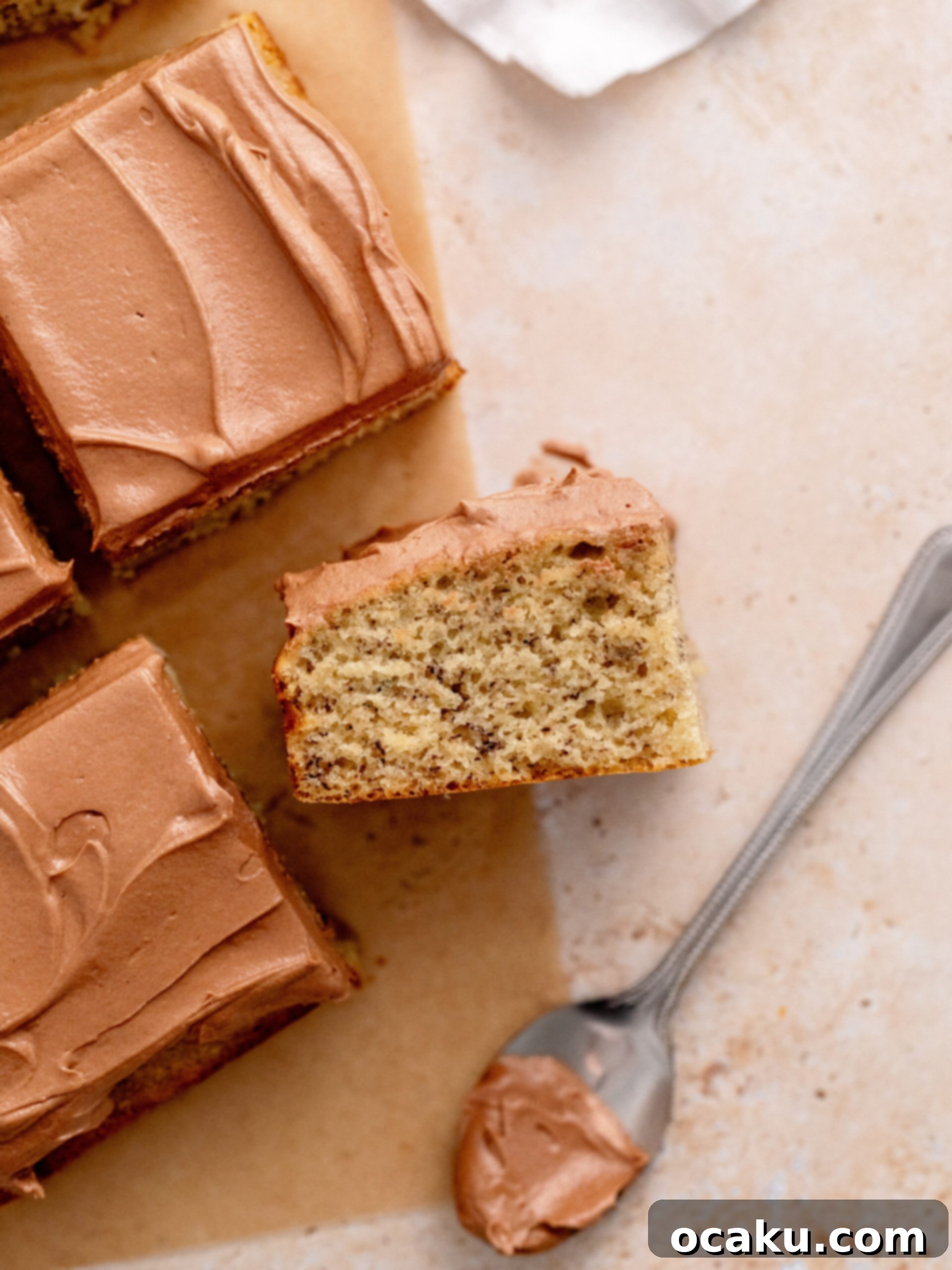 Close up of banana sponge cake with buttercream