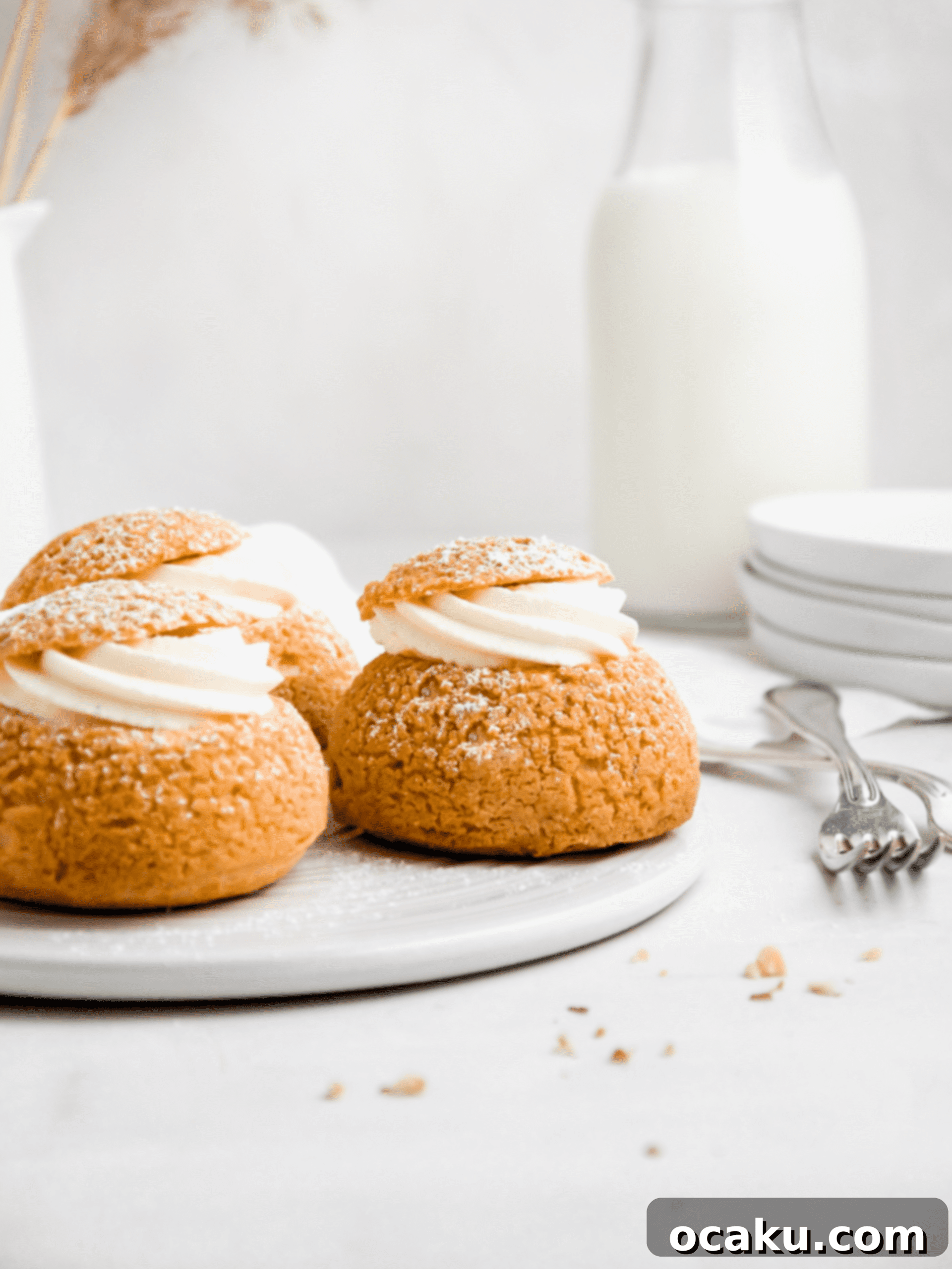 Perfectly baked Choux au Craquelin buns with golden, cracked craquelin topping