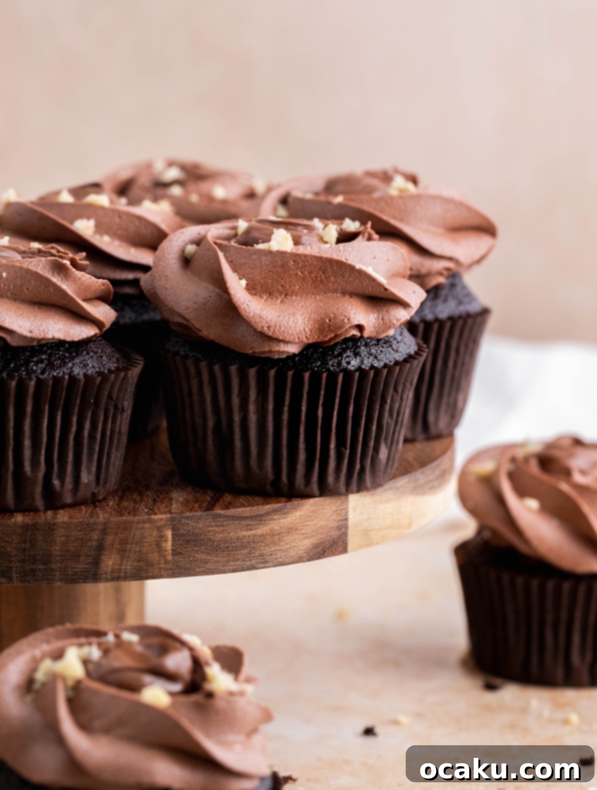 Close-up of a perfectly baked chocolate Nutella cupcake before frosting, showing its moist texture.