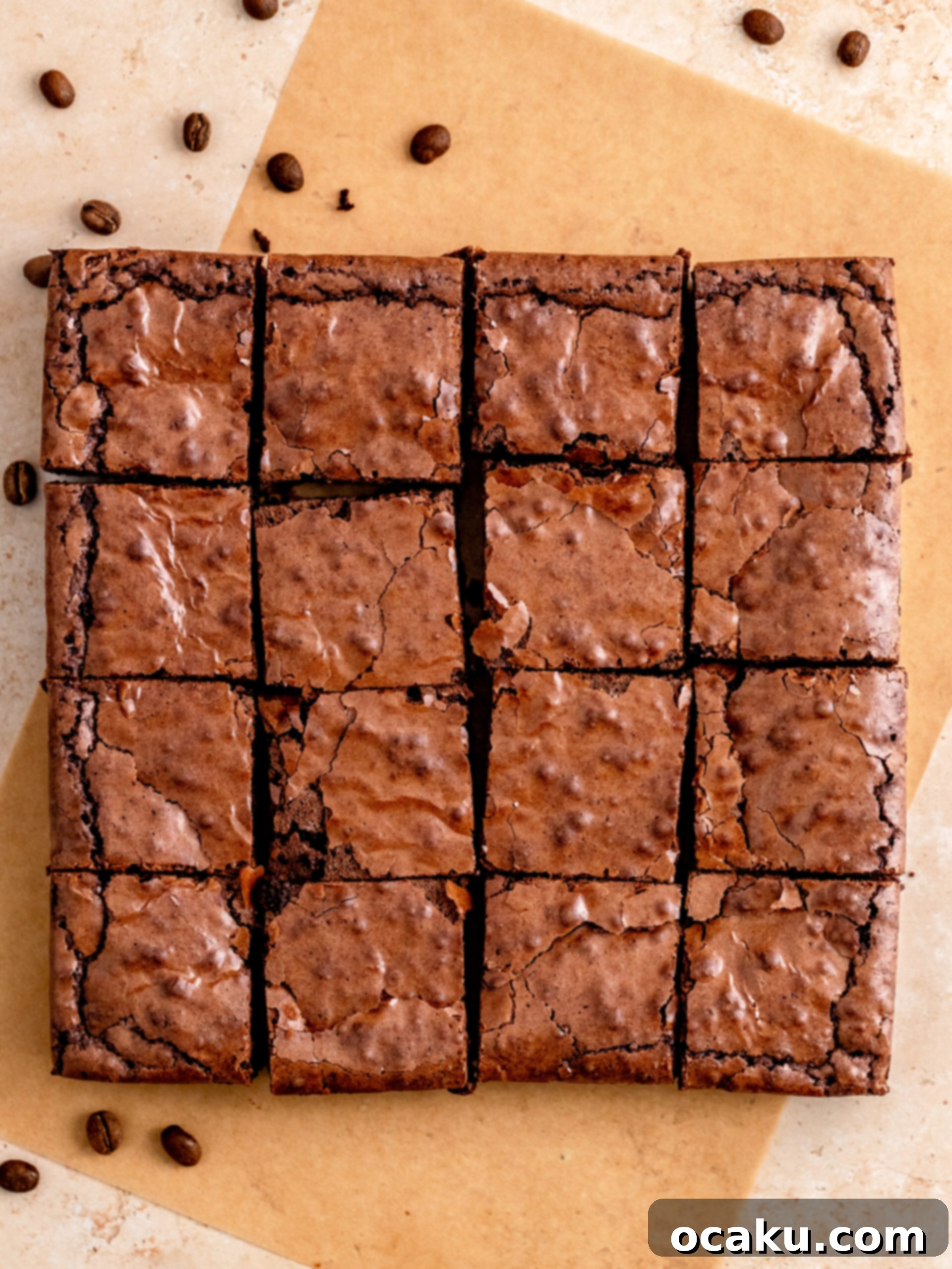 Step 6: Once cooled, cut the espresso brownie into 16 even slices and enjoy.