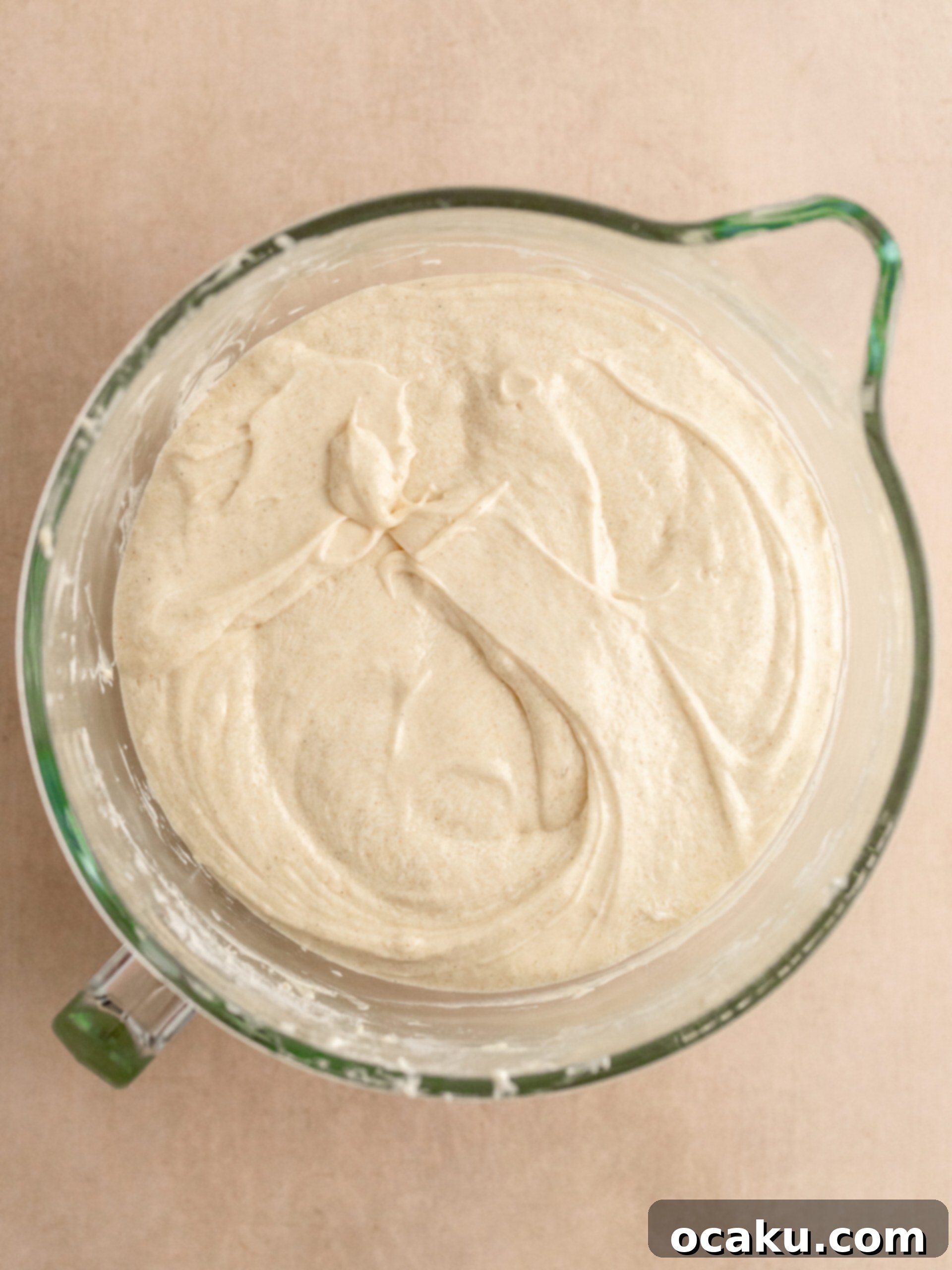 Step 1: Making the cake batter in a stand mixer, showing a creamy mixture.