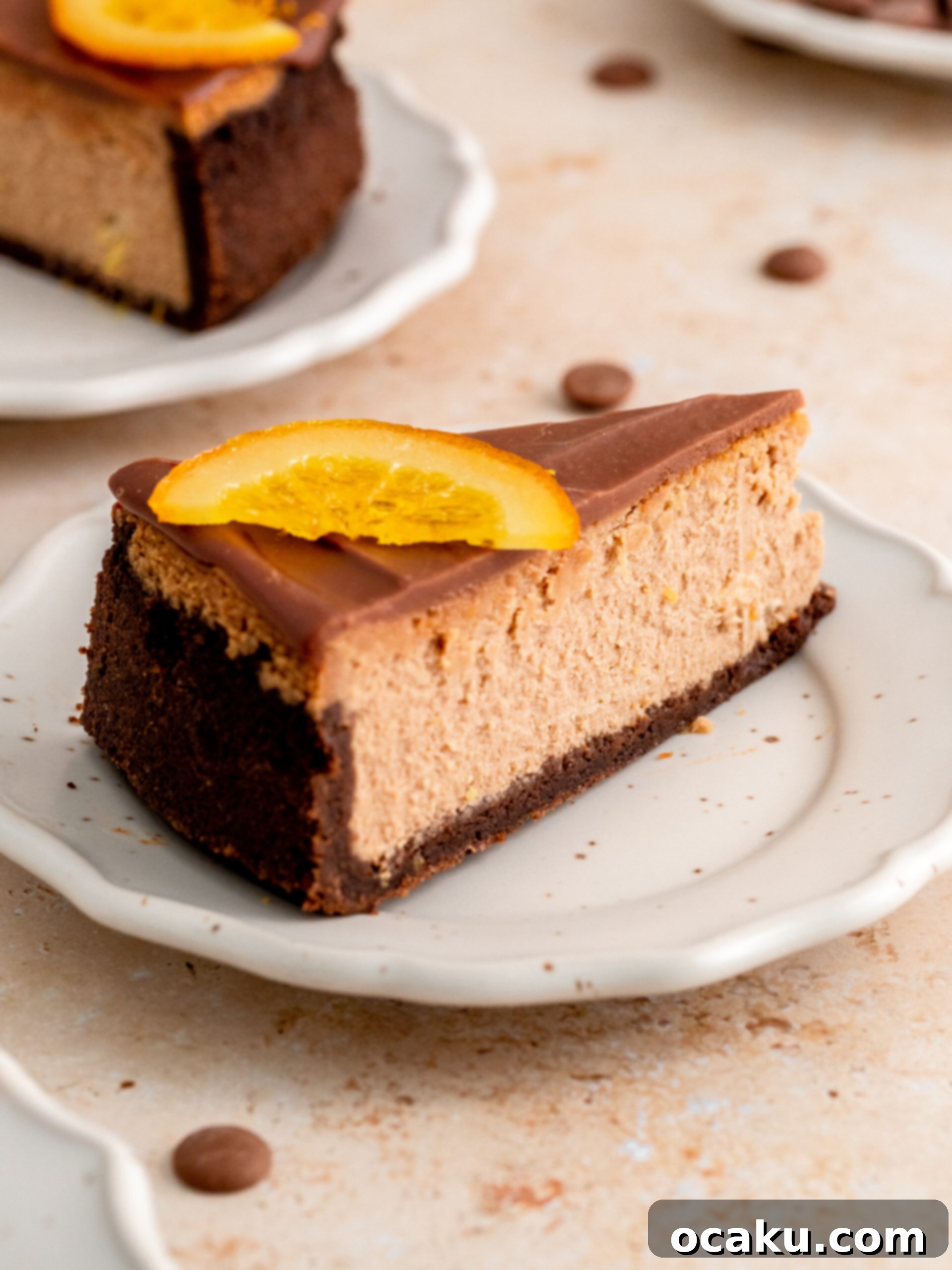 Decadent Chocolate Orange Cheesecake 11 A whole chocolate orange cheesecake, beautifully presented.