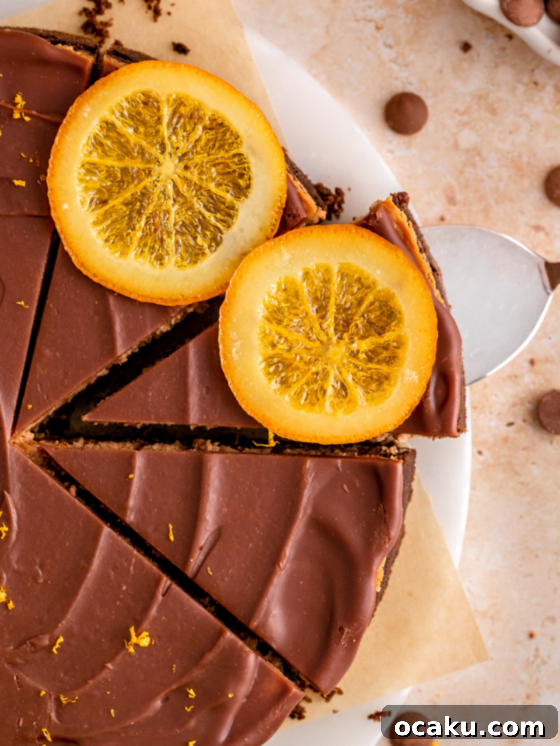 Aperol Spritz Cheesecake A close-up shot of the creamy chocolate orange cheesecake texture.