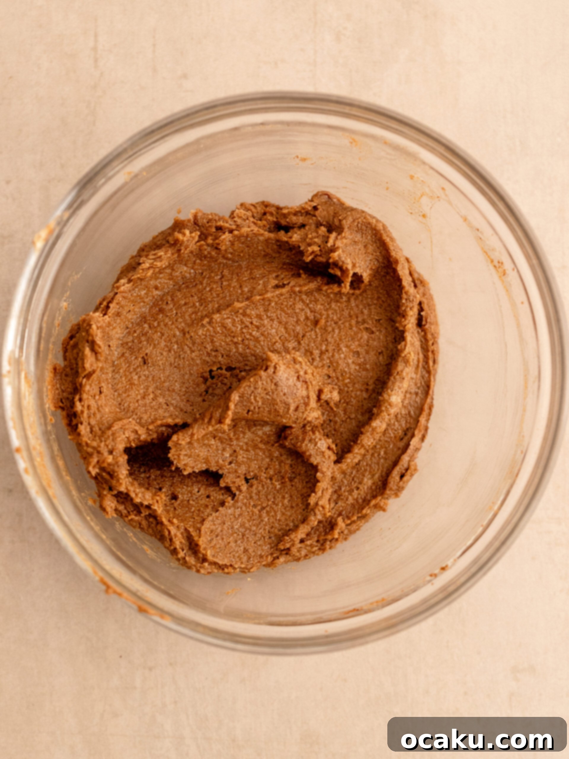 Close-up of the cinnamon sugar filling, a smooth paste of butter, brown sugar, and cinnamon