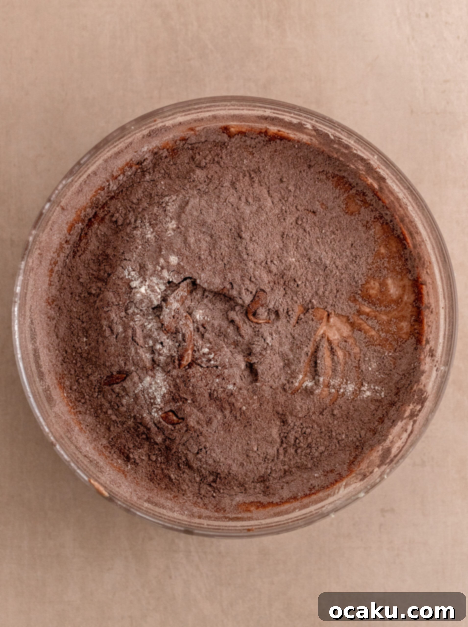 Decadent Chocolate Sour Cream Pound Cake 6 Image showing sour cream being added to the cake batter.