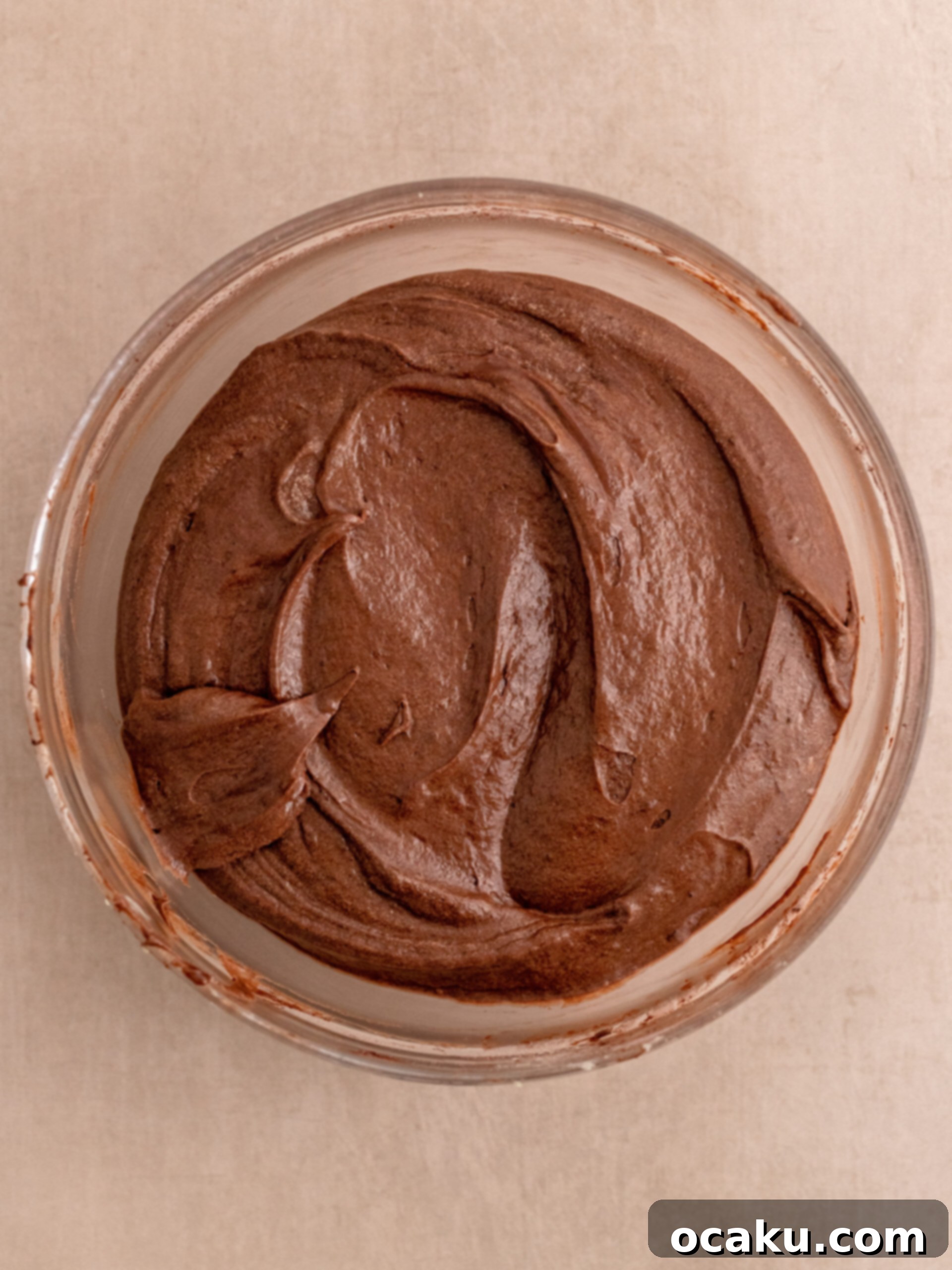 Decadent Chocolate Sour Cream Pound Cake 7 Image showing cake batter in the loaf pan before baking.