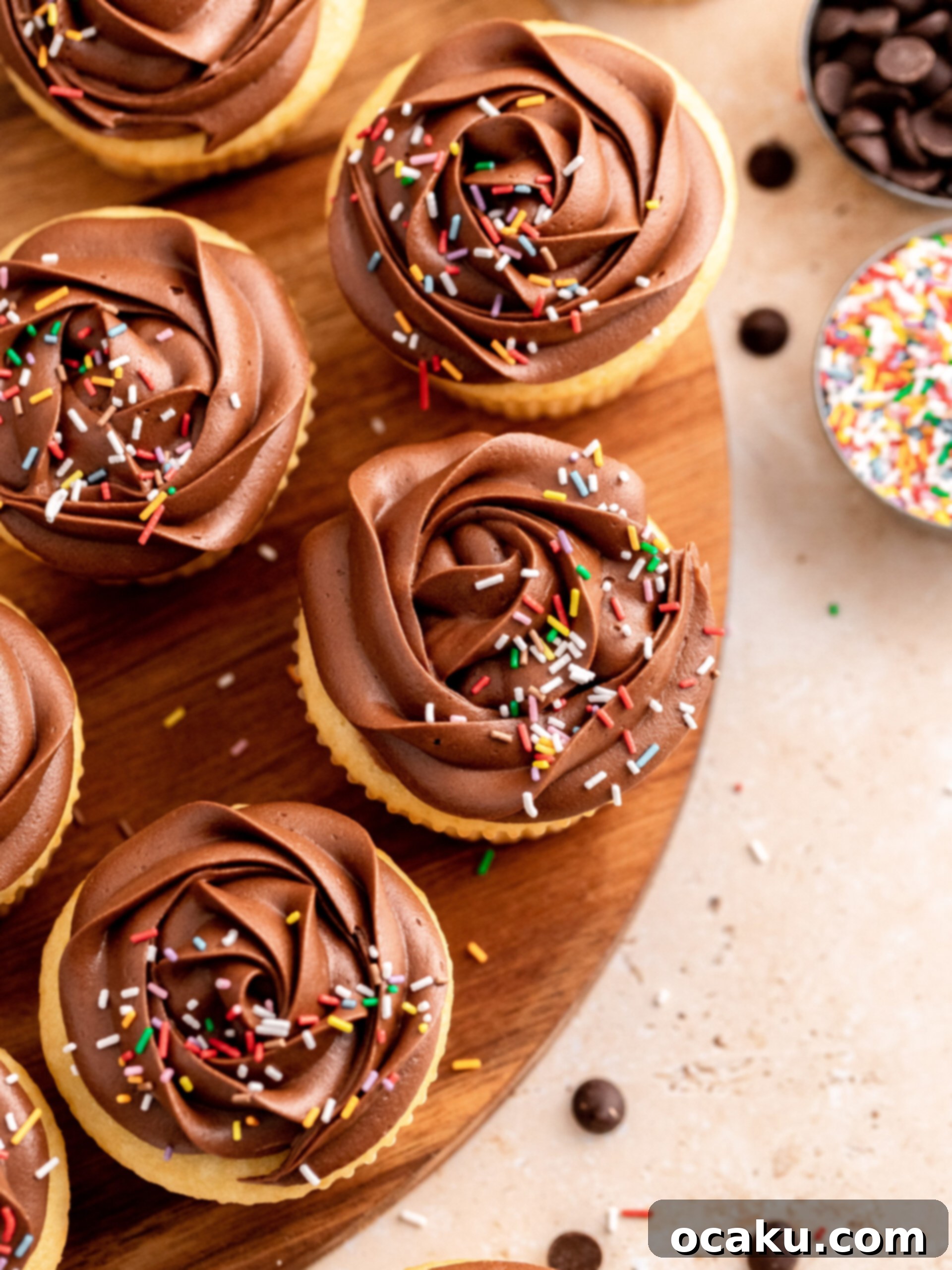 Close-up of a vanilla cupcake batter in a lined cupcake pan, showing the smooth texture before baking.