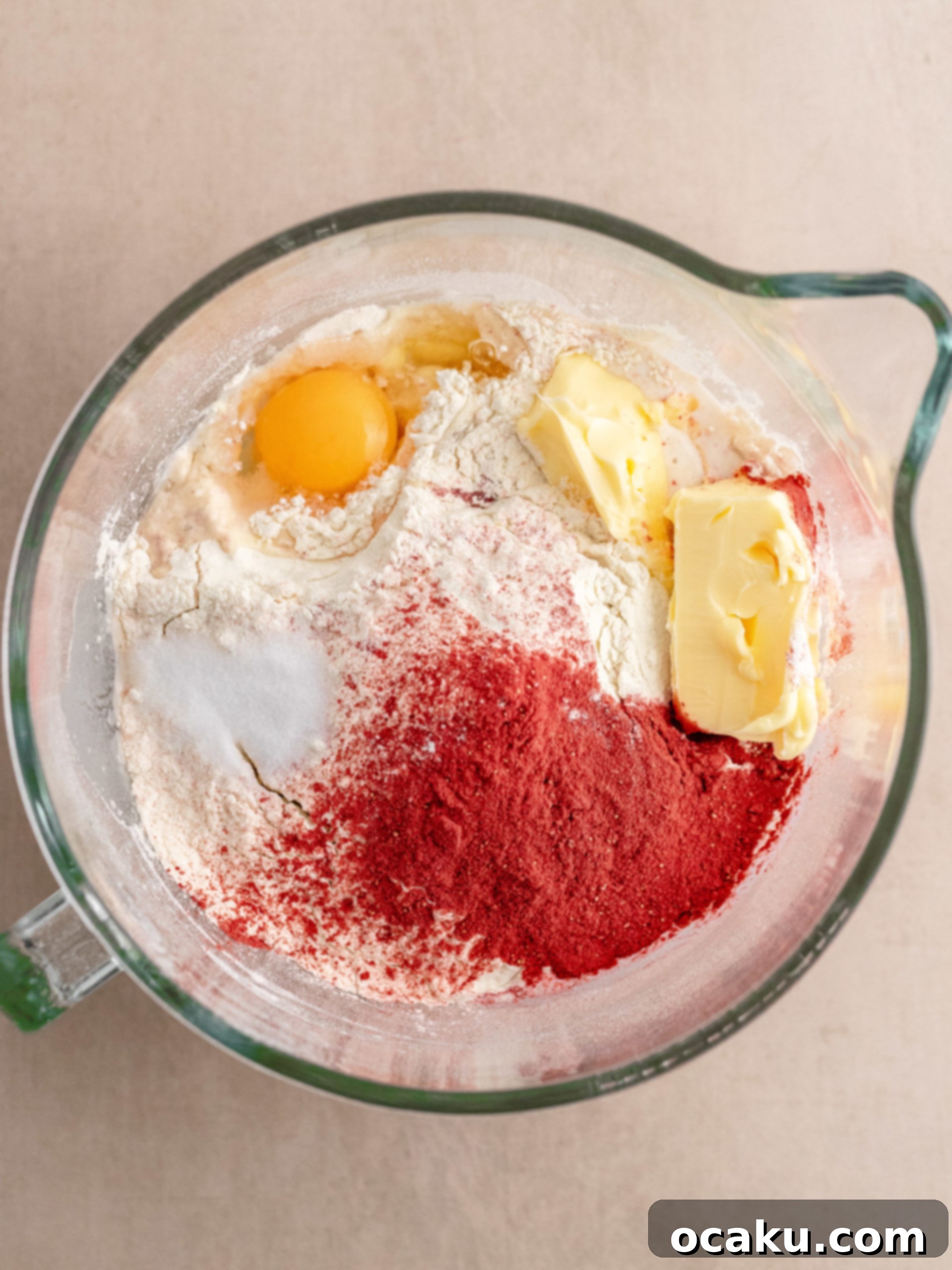 Close-up of a perfectly kneaded, smooth strawberry-pink dough resting in a bowl, covered with plastic wrap, ready for its first rise.