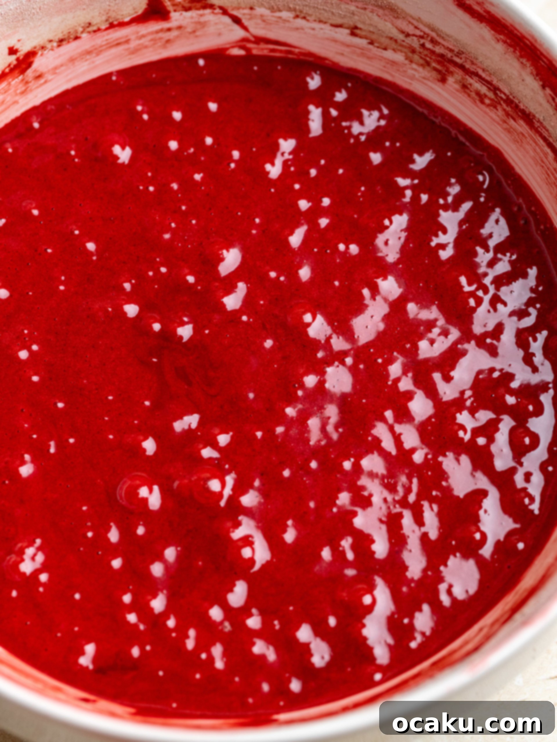 Decadent Red Velvet Brownies 3 Wet ingredients for red velvet brownie batter being mixed