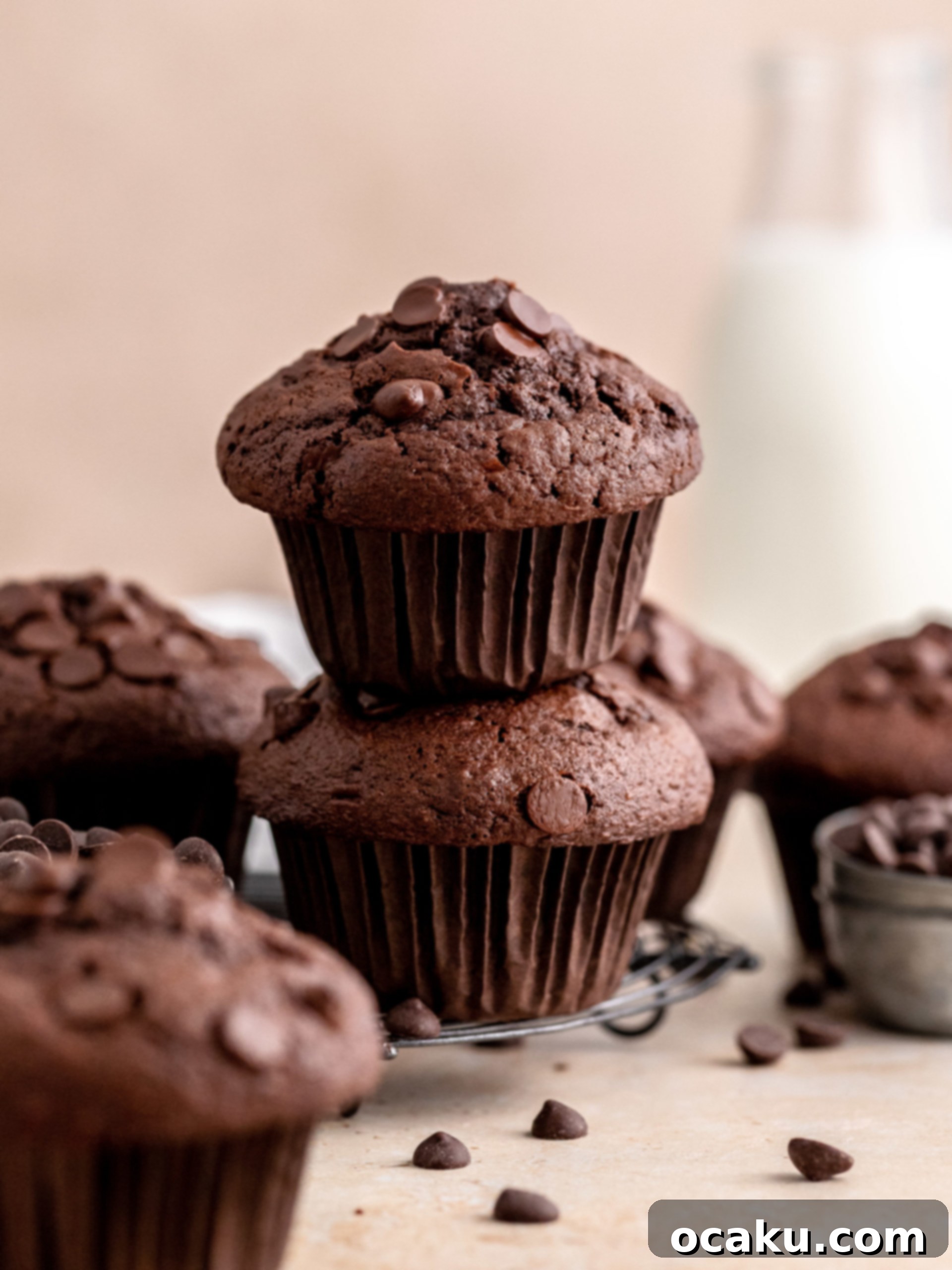 Expertly baked Triple Chocolate Muffins showing crispy edges.
