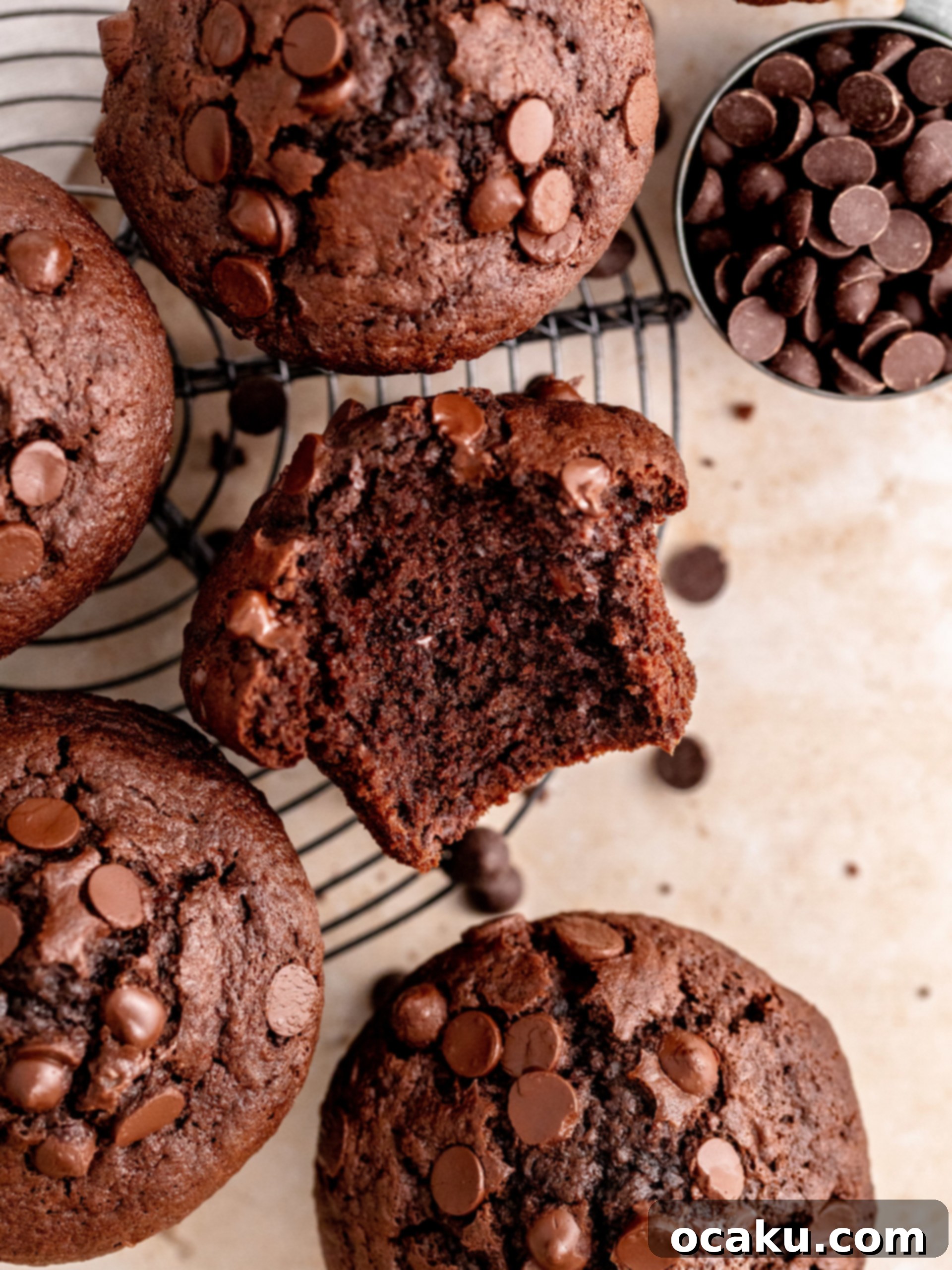A stack of Triple Chocolate Muffins, perfectly baked and ready to eat.