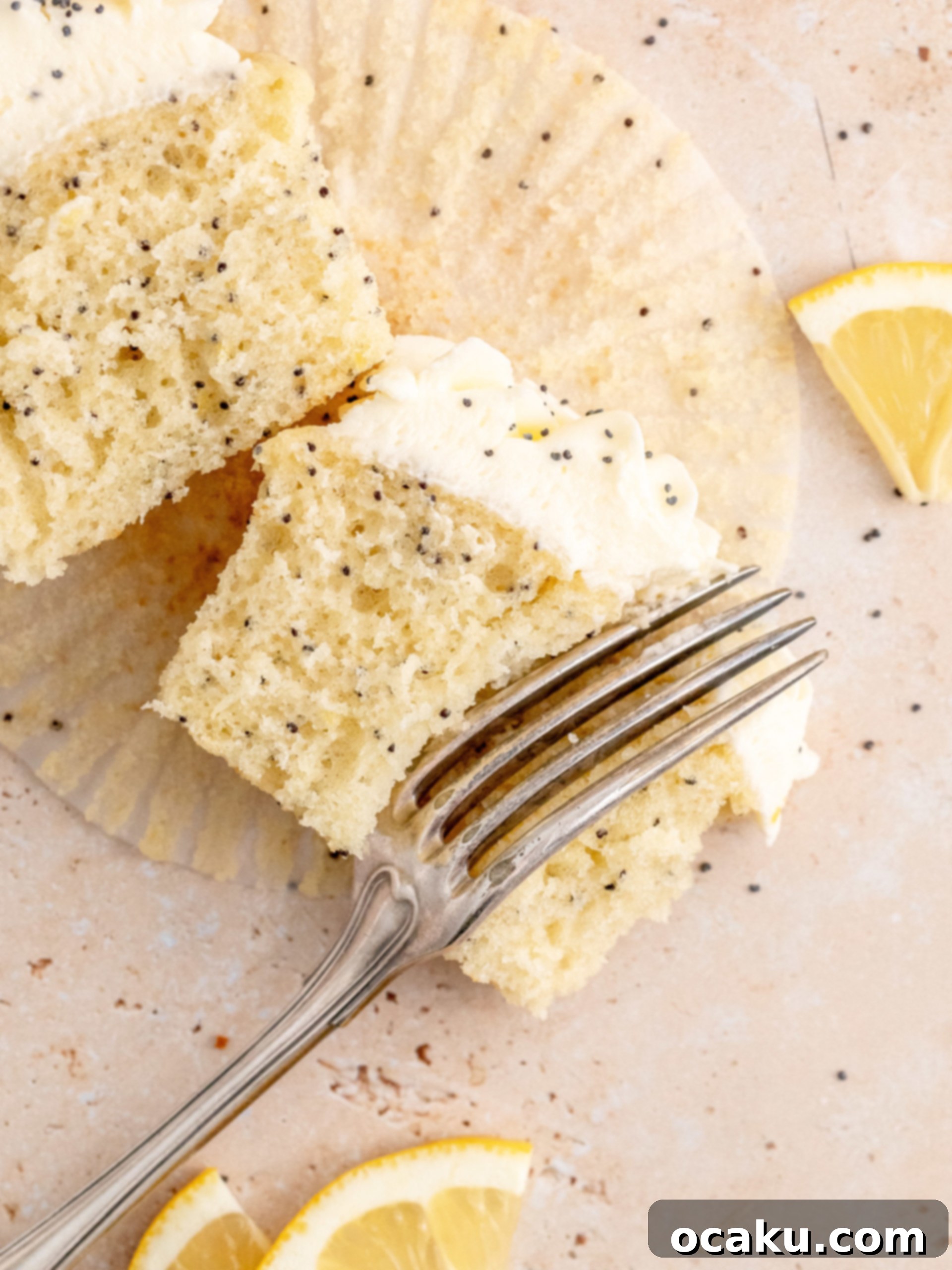 Zesty Lemon Poppy Seed Delights 12 An array of Lemon Poppy Seed Cupcakes decorated for serving