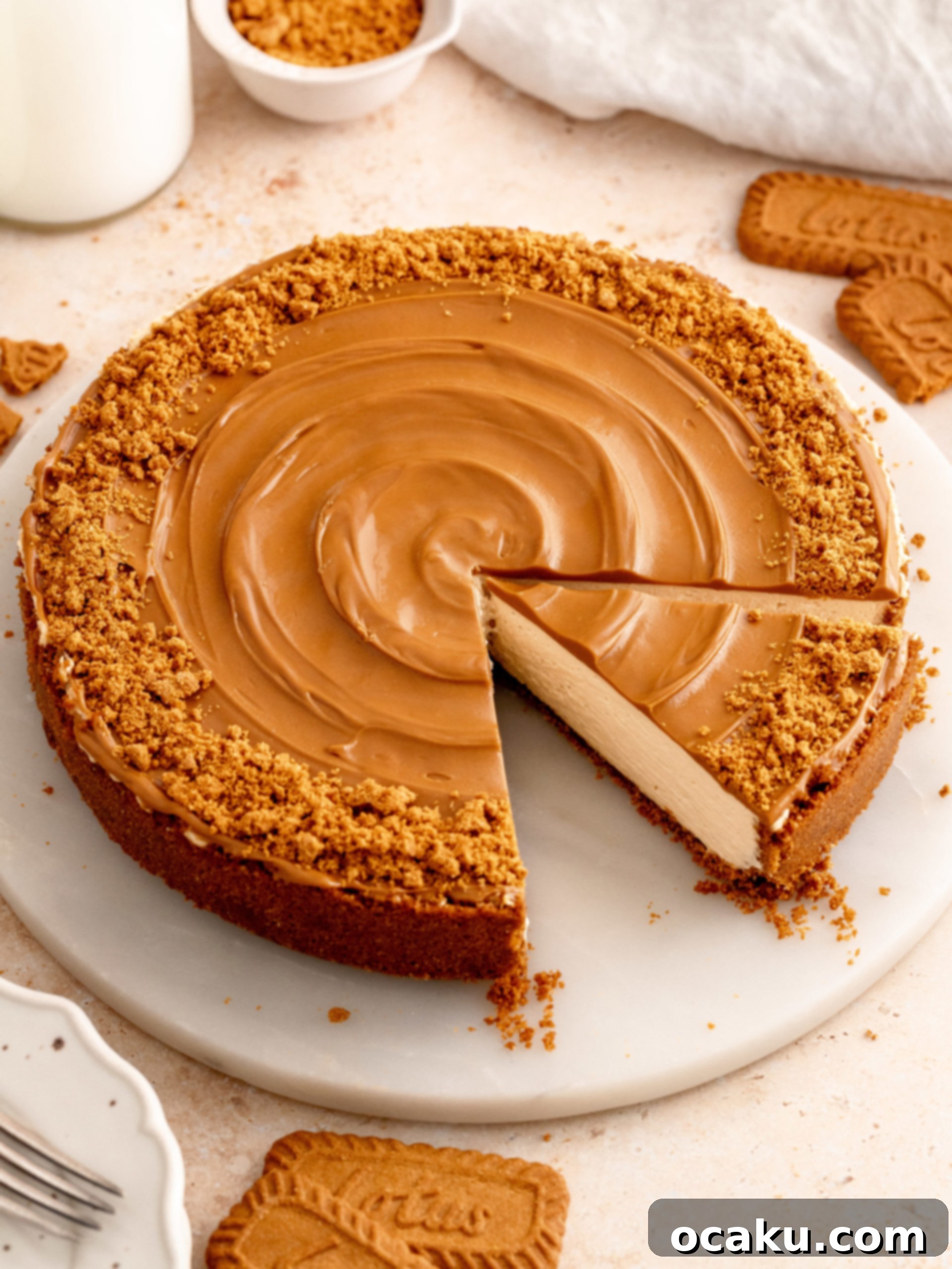 Caramelized Biscuit Cheesecake 2 Biscoff Cheesecake slice with Biscoff spread topping