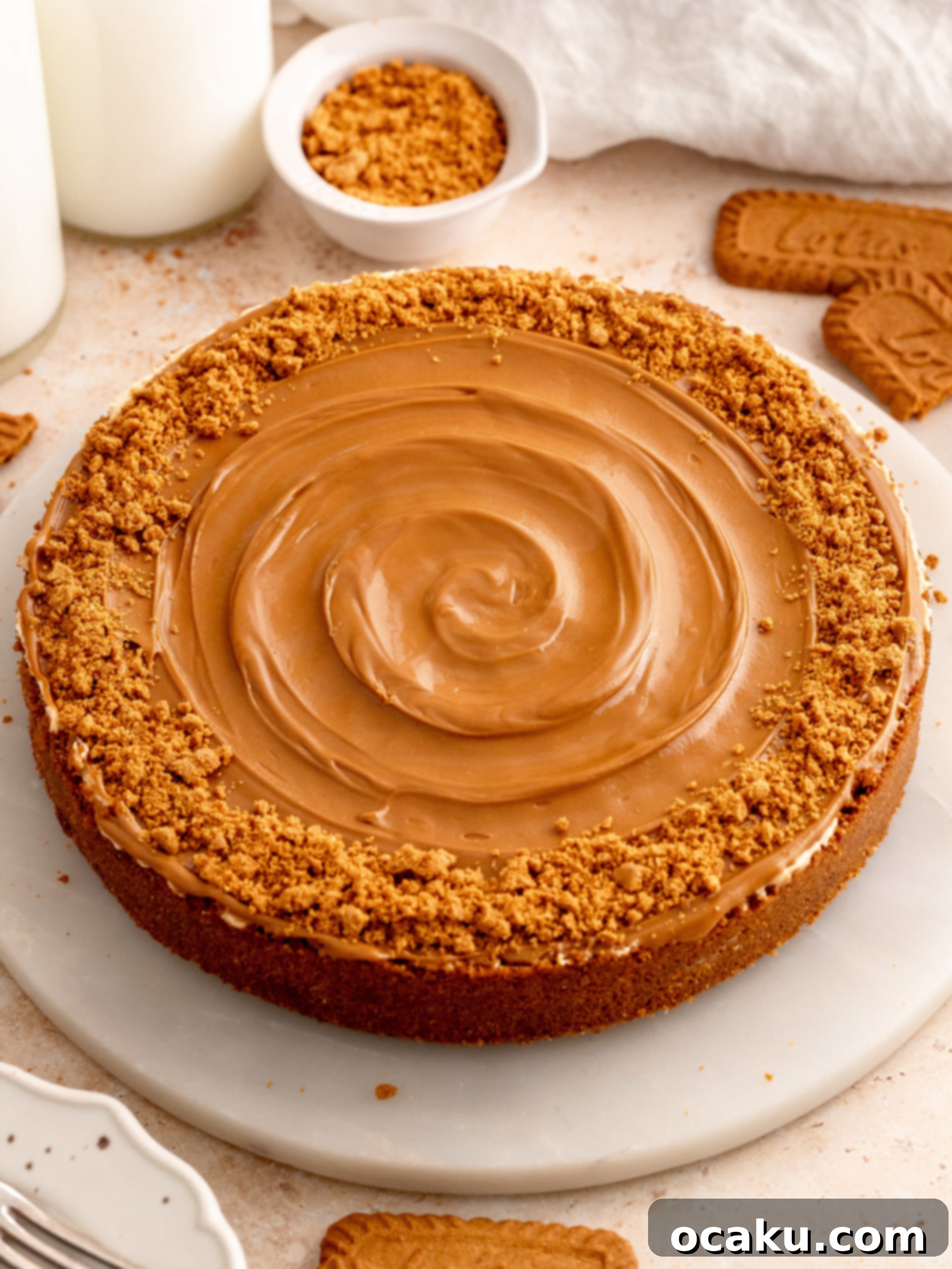Caramelized Biscuit Cheesecake 11 A beautifully sliced Biscoff Cheesecake, ready to serve