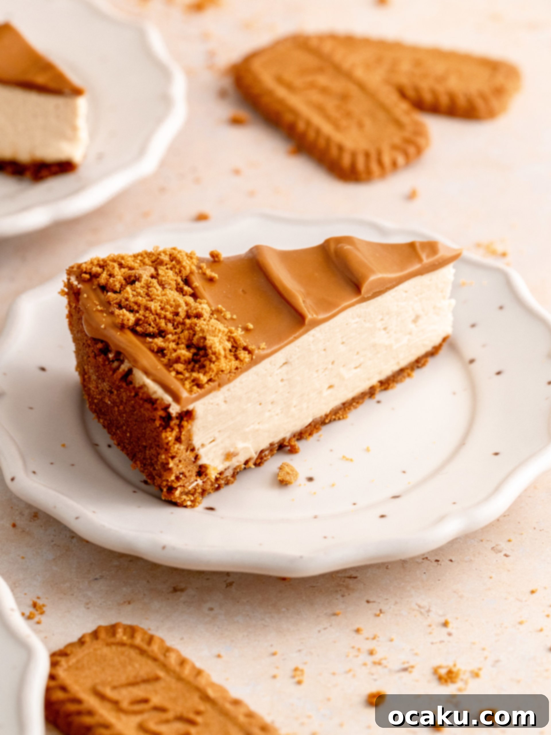 Caramelized Biscuit Cheesecake 12 An entire Biscoff Cheesecake on a serving plate