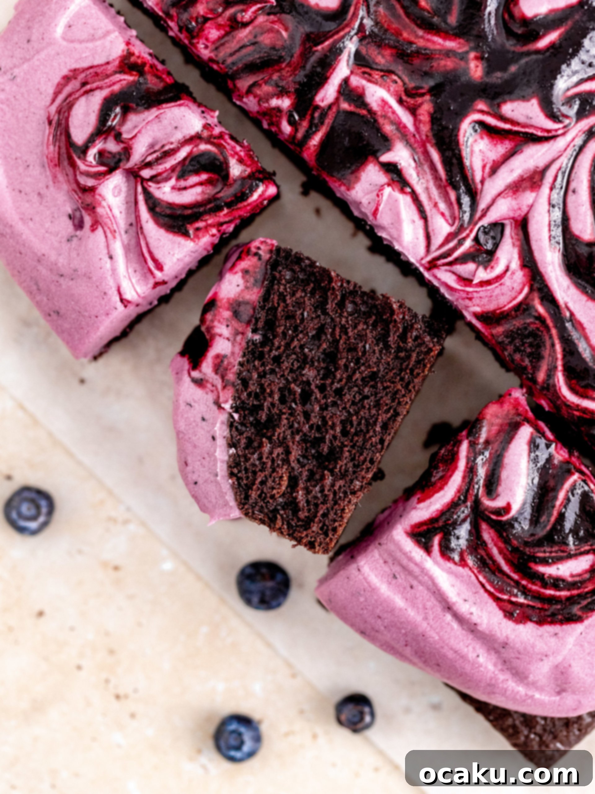 Blueberry Midnight Dream 10 Full Blueberry Chocolate Cake on a cake stand