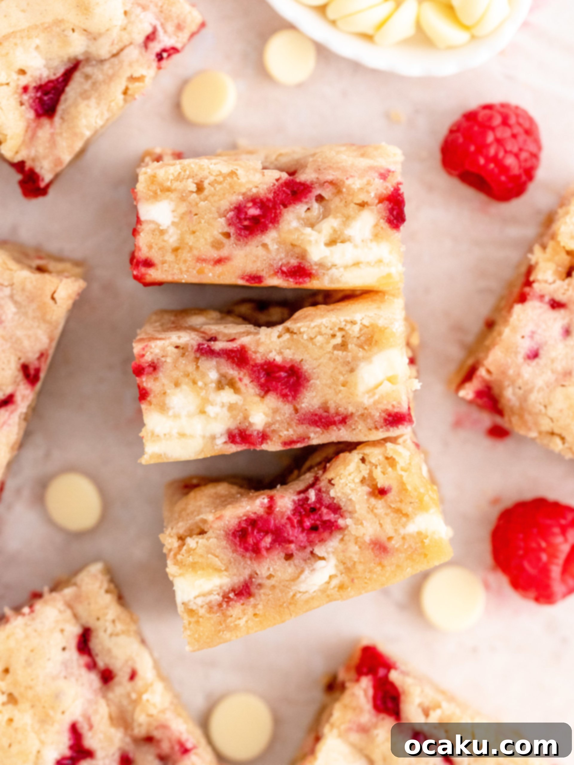 Close-up of a perfectly baked blondie with a fudgy interior