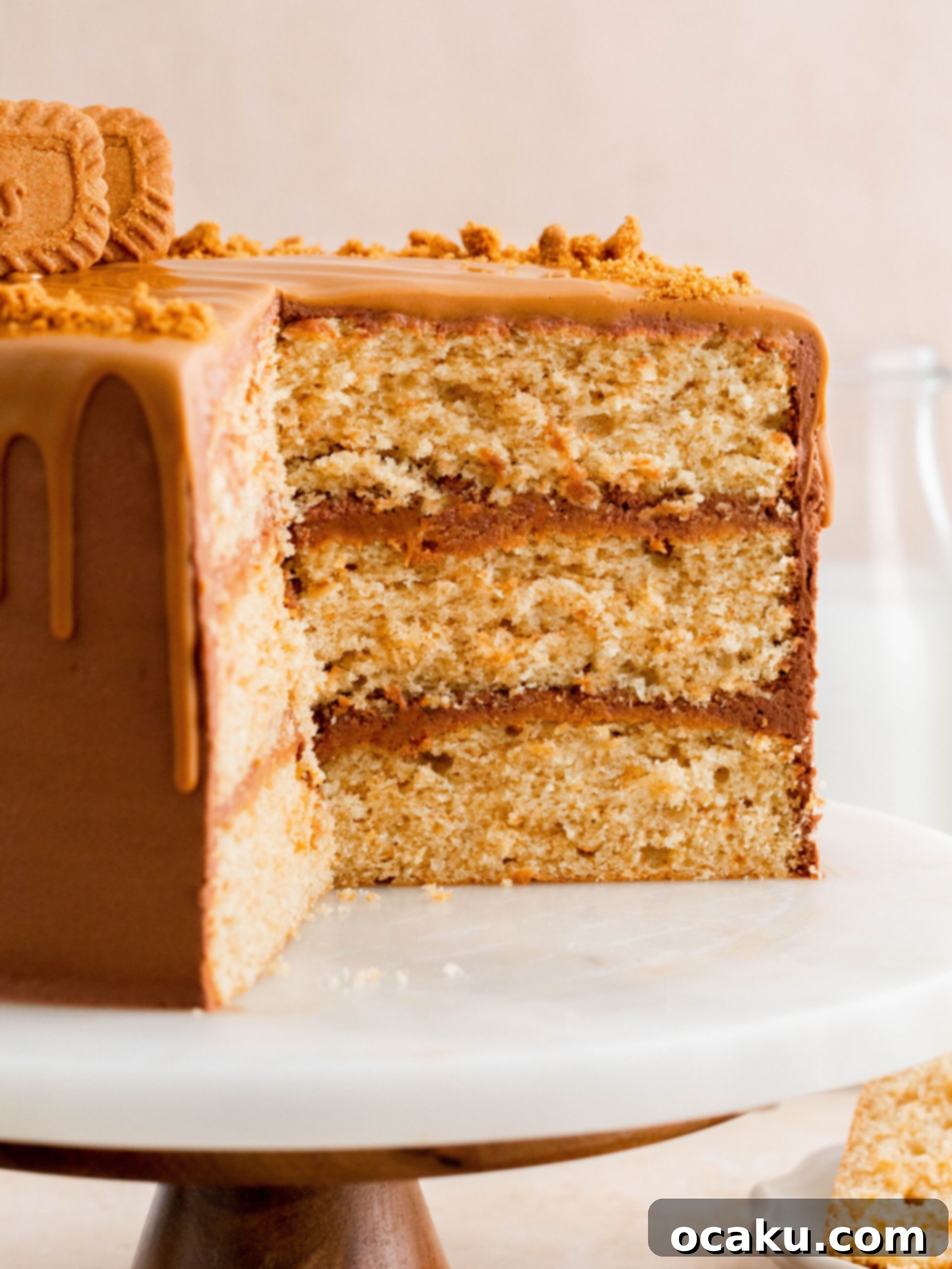 Assembling Biscoff Layer Cake with chocolate buttercream and Biscoff spread