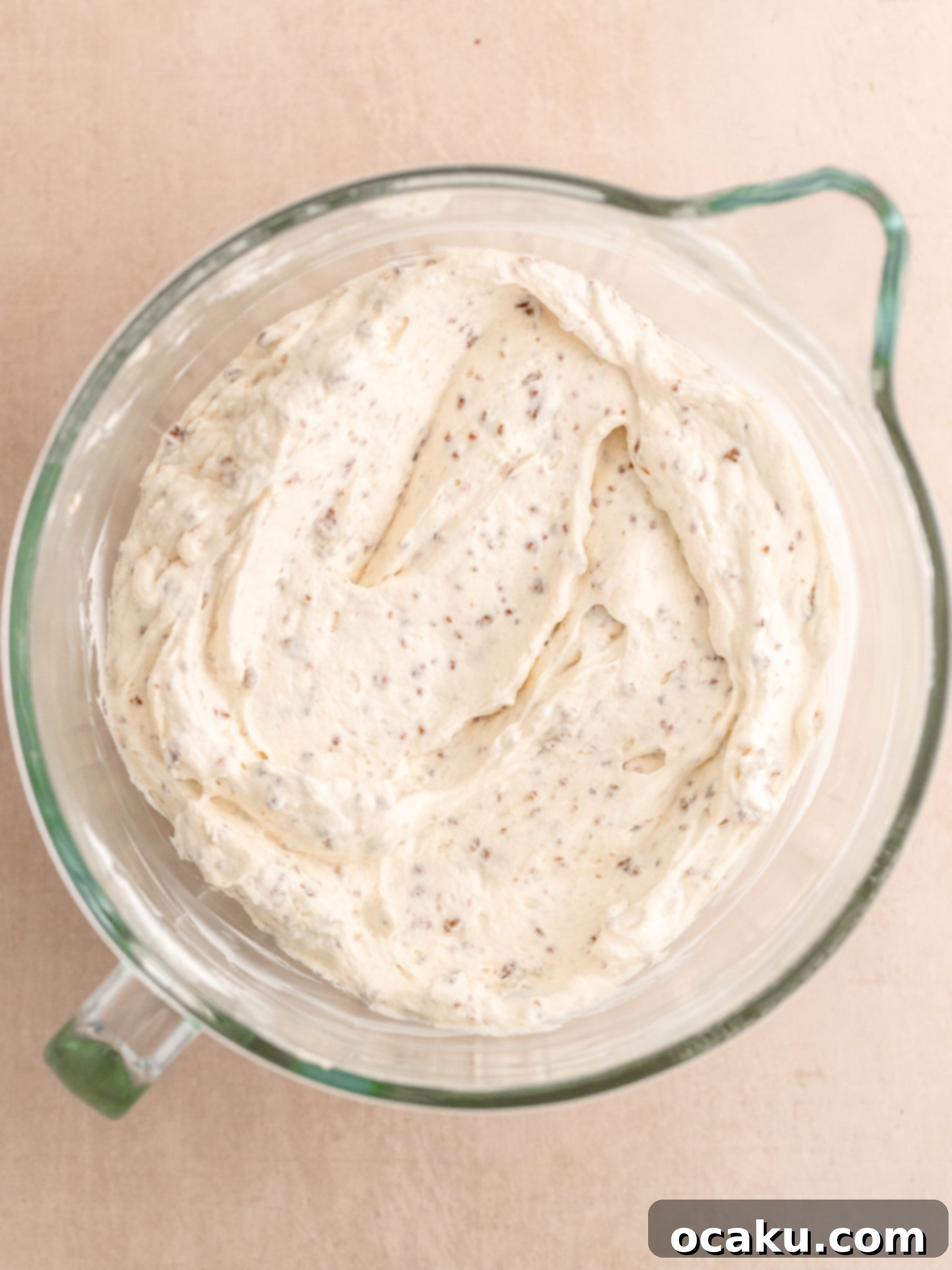 The assembled no-bake cheesecake chilling in the fridge.