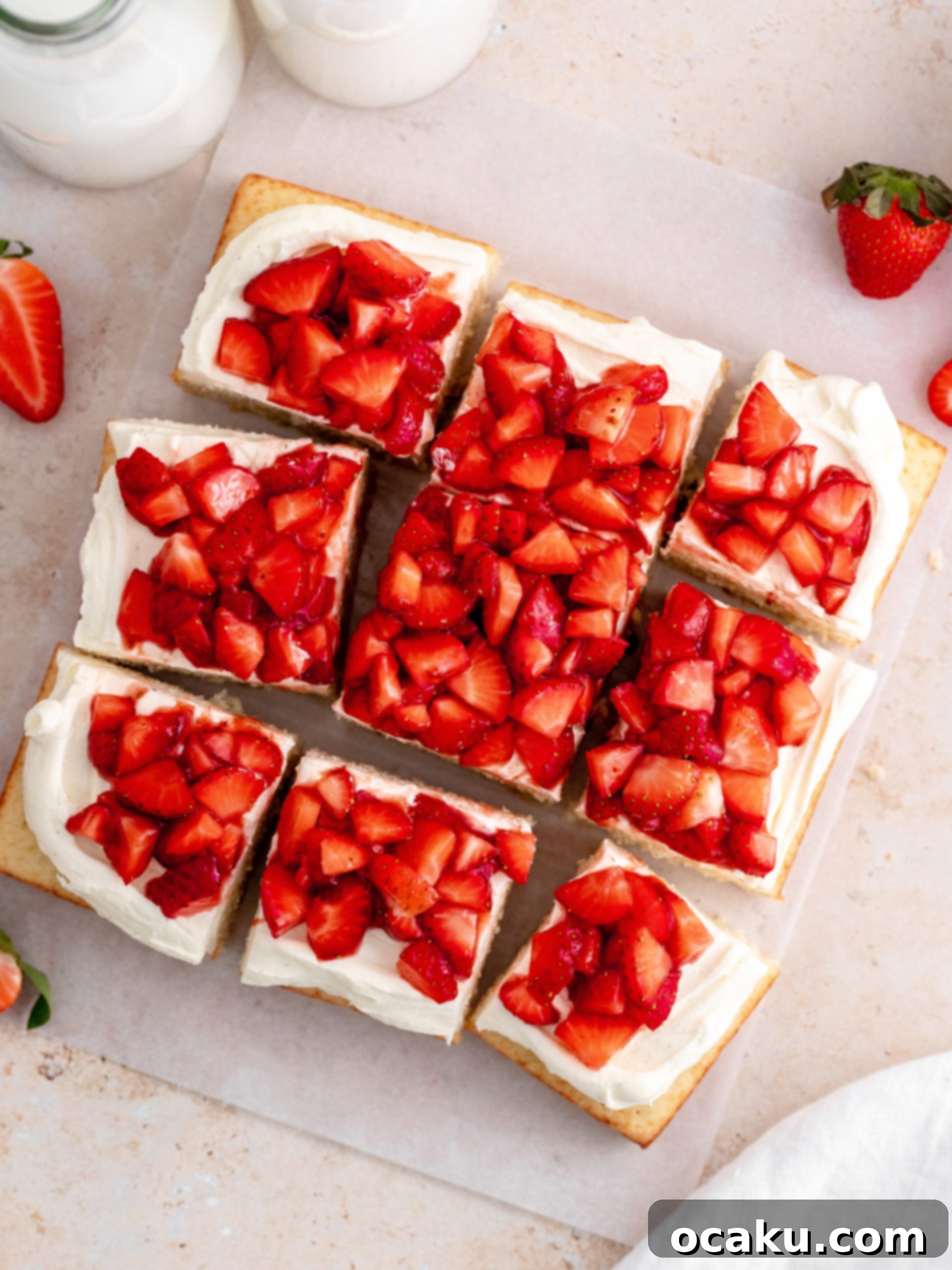Freshly diced strawberries mixed with strawberry jam for the topping.