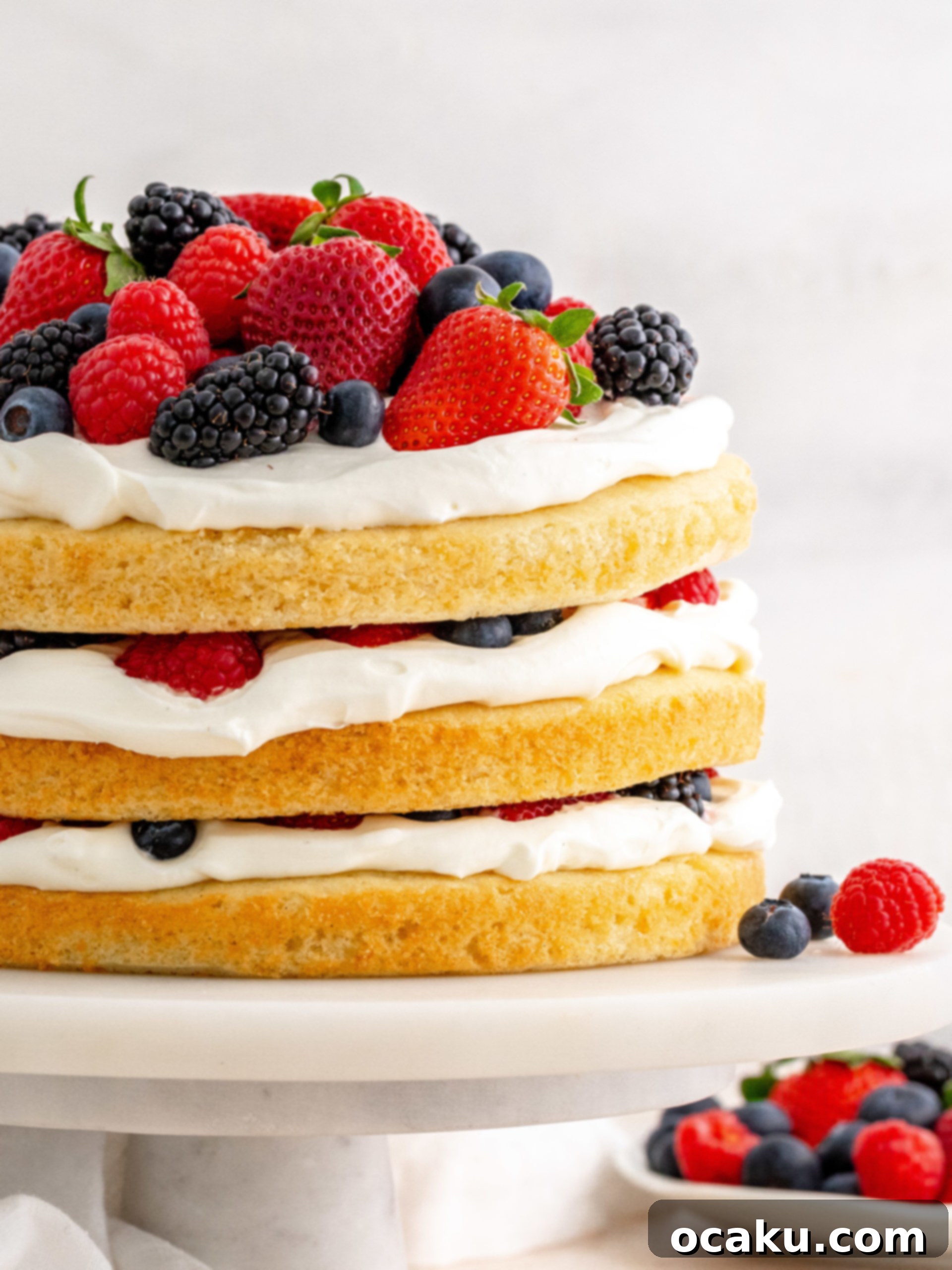 Berry Bliss Cake 3 Close-up of fluffy vanilla cake layers.