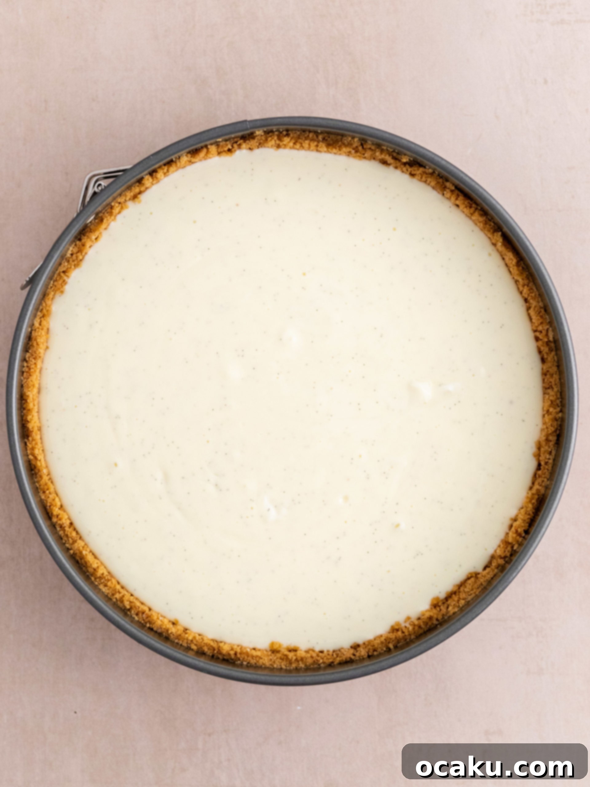 Decadent Vanilla Cheesecake 6 Adding sour cream and eggs to the cheesecake batter