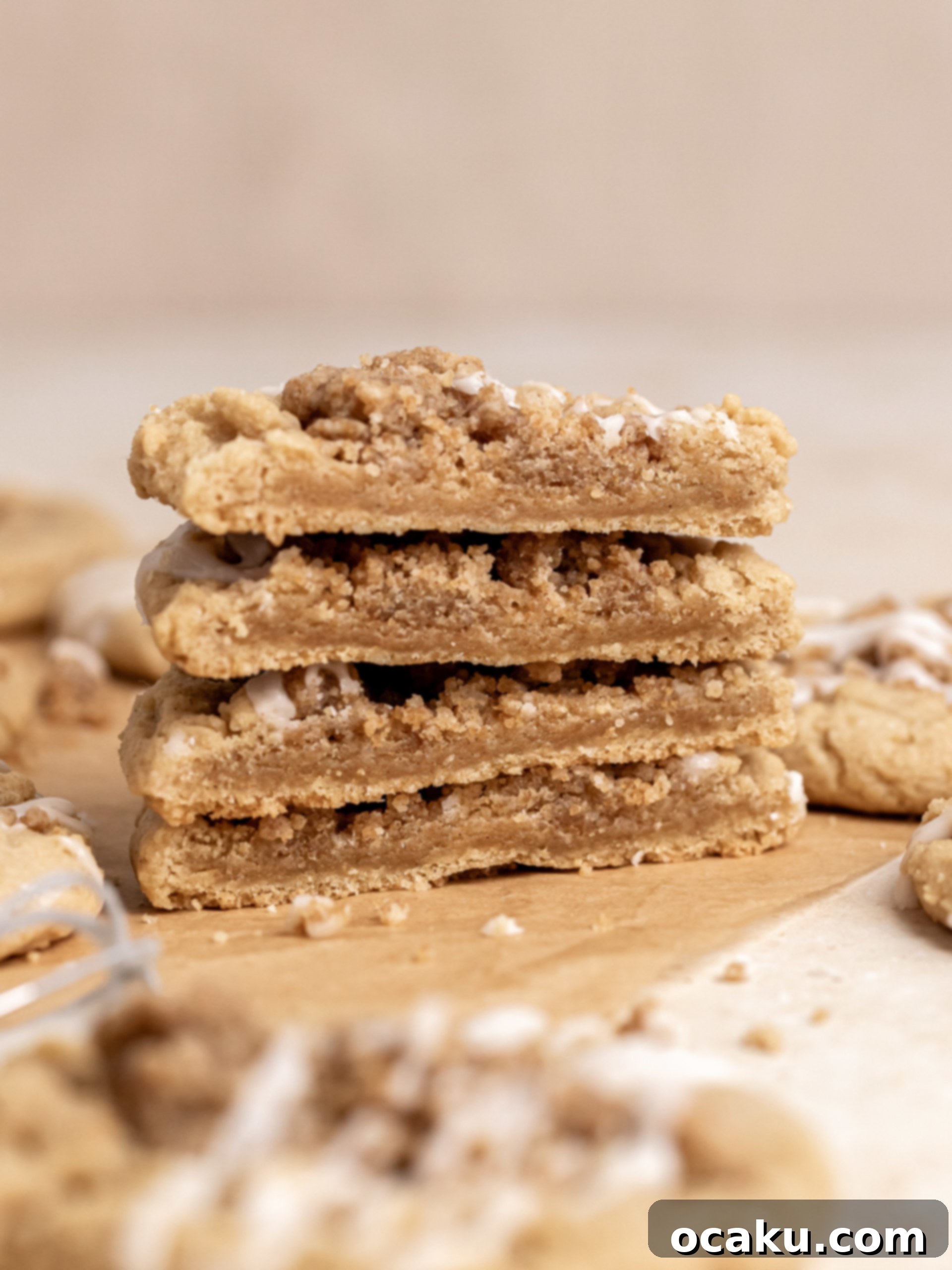 Streusel Coffee Cake Cookies 9 Close-up of a Coffee Cake Cookie with streusel and glaze, ready to eat