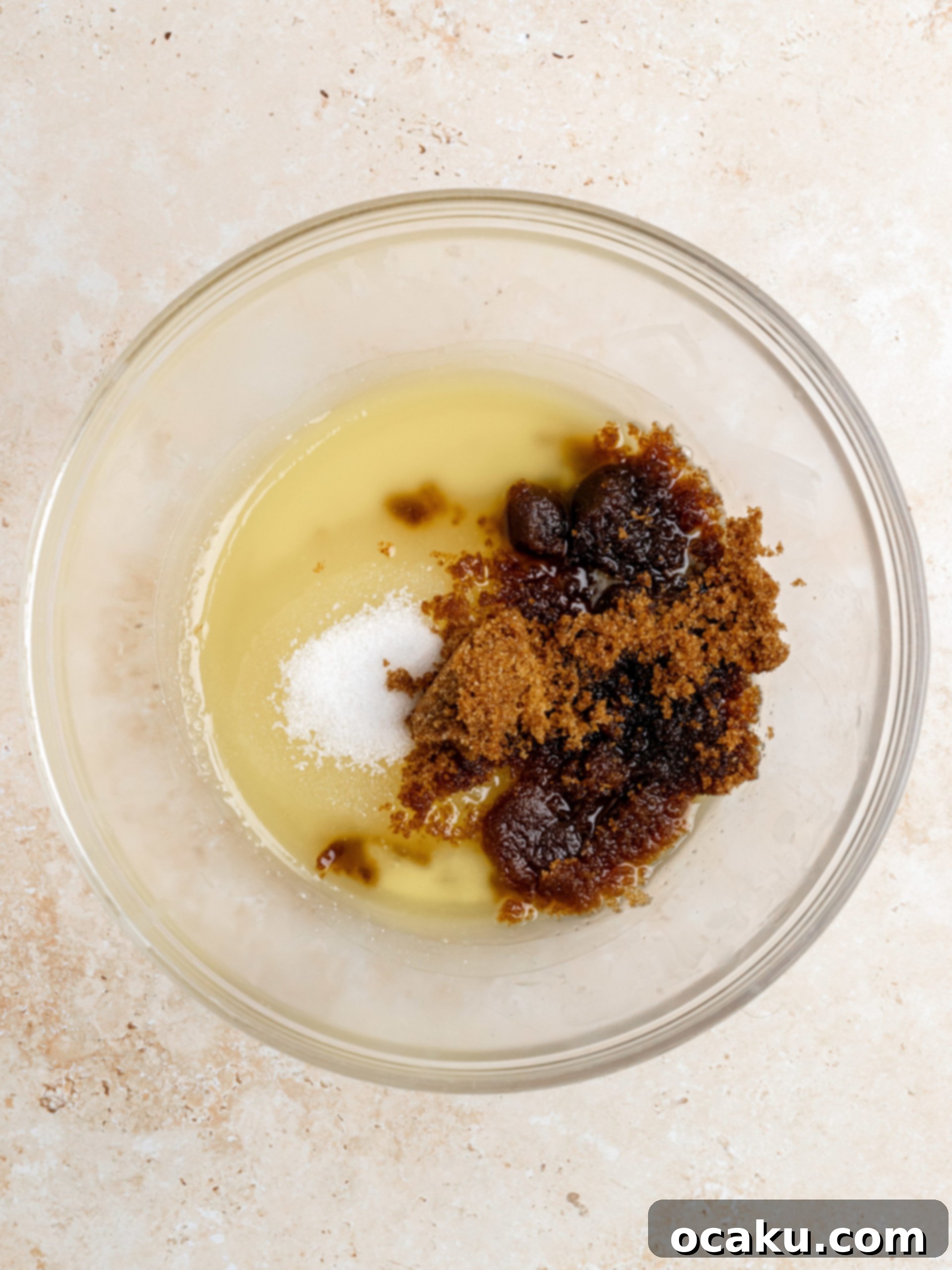 Coffee Mascarpone Cookies 4 Cookie dough mixture in a bowl, showing the wet ingredients combined.