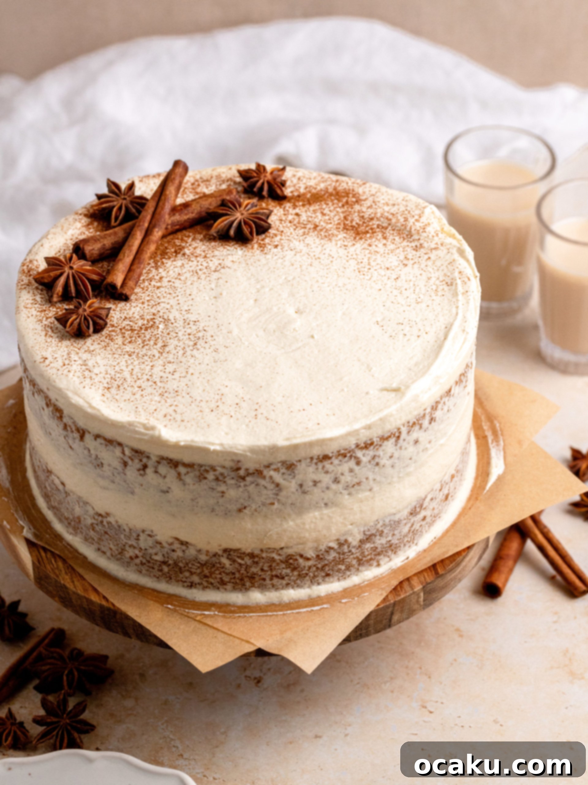 Close-up of Chai Cake frosting