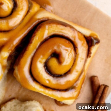 Irresistible Caramel Cinnamon Rolls freshly baked.