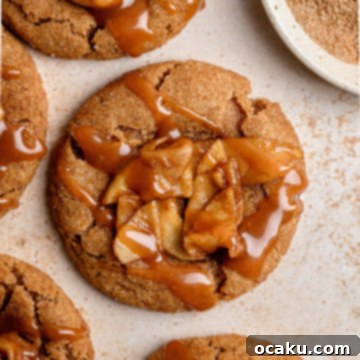 Finished Apple Pie Cookies with apple filling and caramel drizzle.