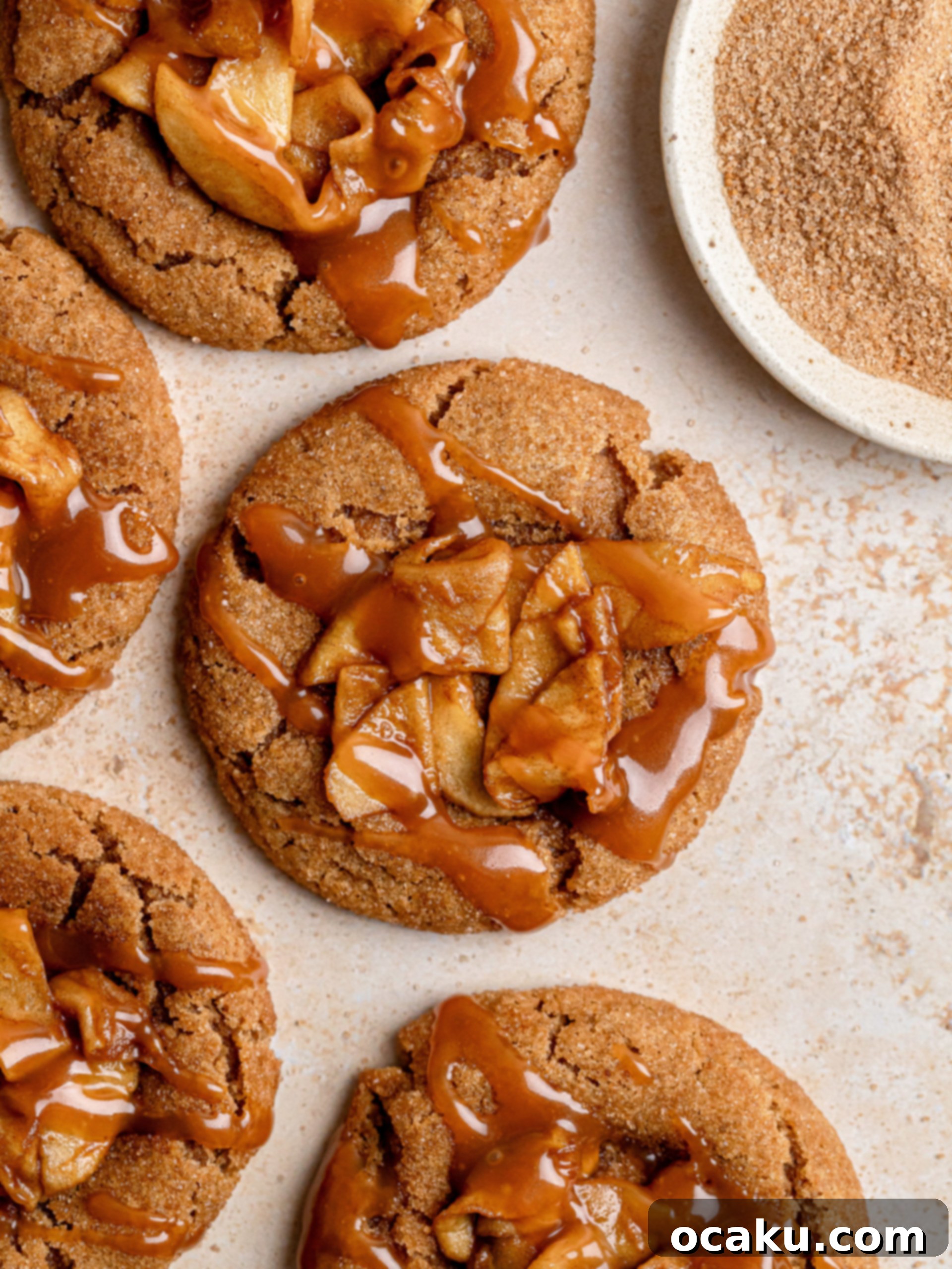Finished Apple Pie Cookies with apple filling and caramel drizzle.